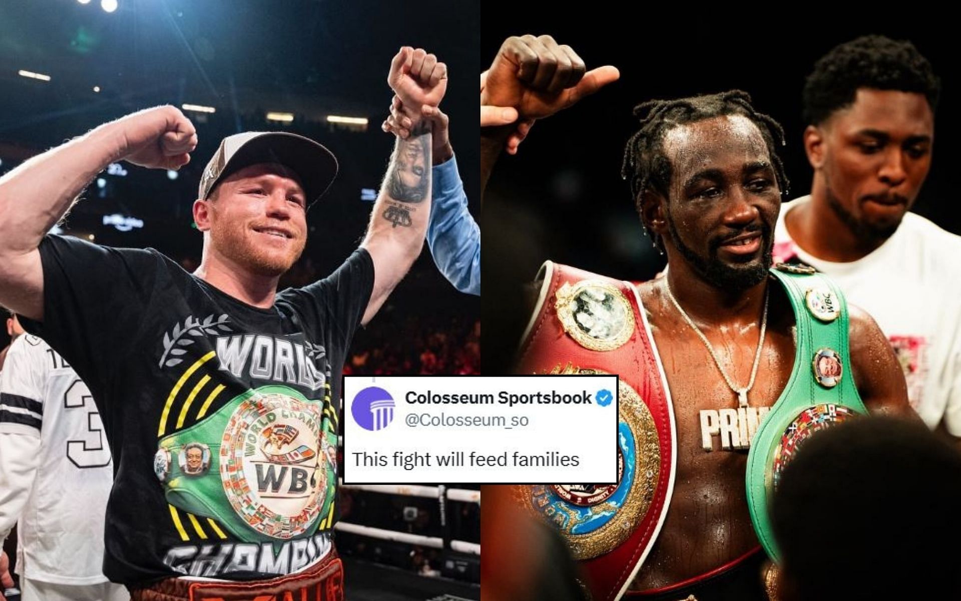 Fans react (insert) to Canelo Alvarez (left) and Terence Crawford (right) coming to an &quot;agreement&quot; to fight this year. [Image credit: @boxingontnt on X, @canelo, @tbudcrawford on Instagram]