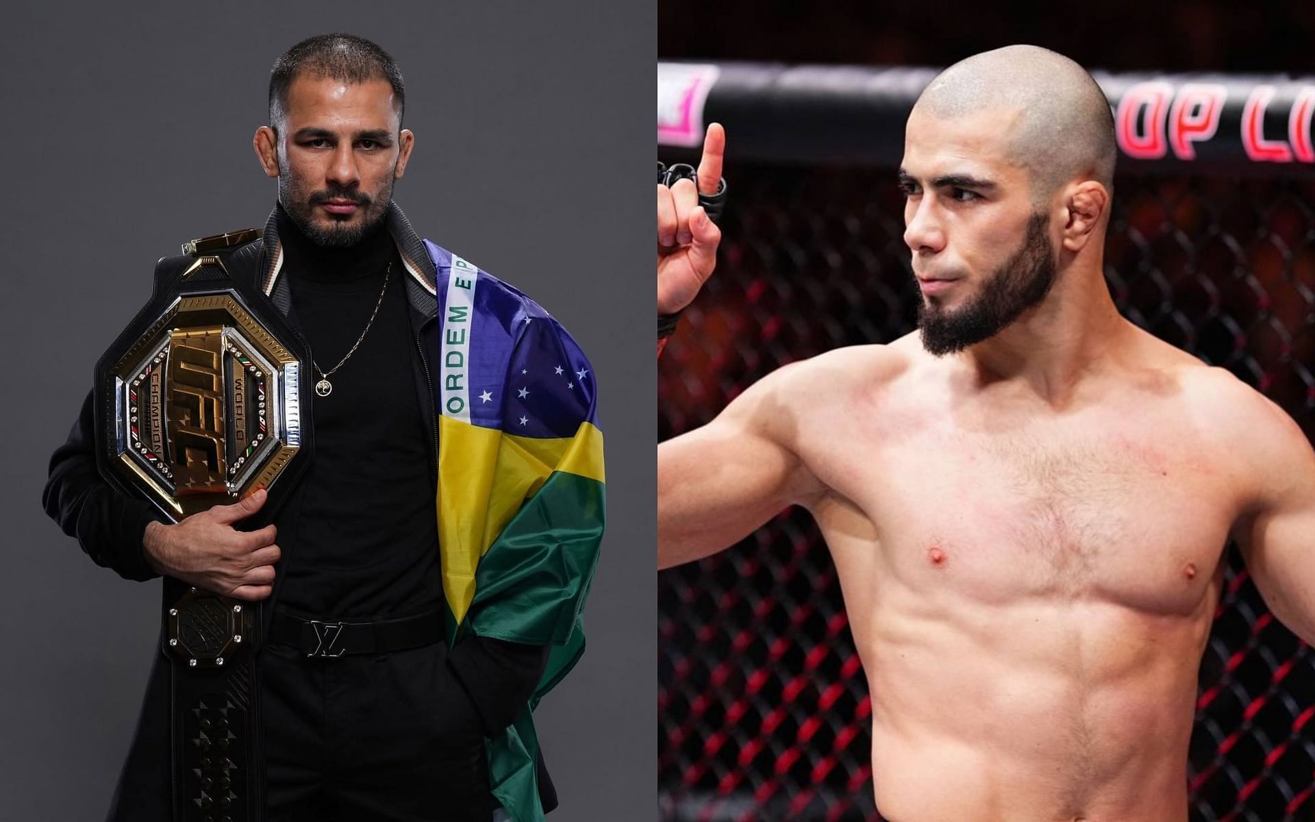 Muhammad Mokaev (right) reacts to UFC speculation and potential clash with Alexandre Pantoja (left). [Images courtesy: @pantoja_oficial and @mokaev_muhammad on Instagram]