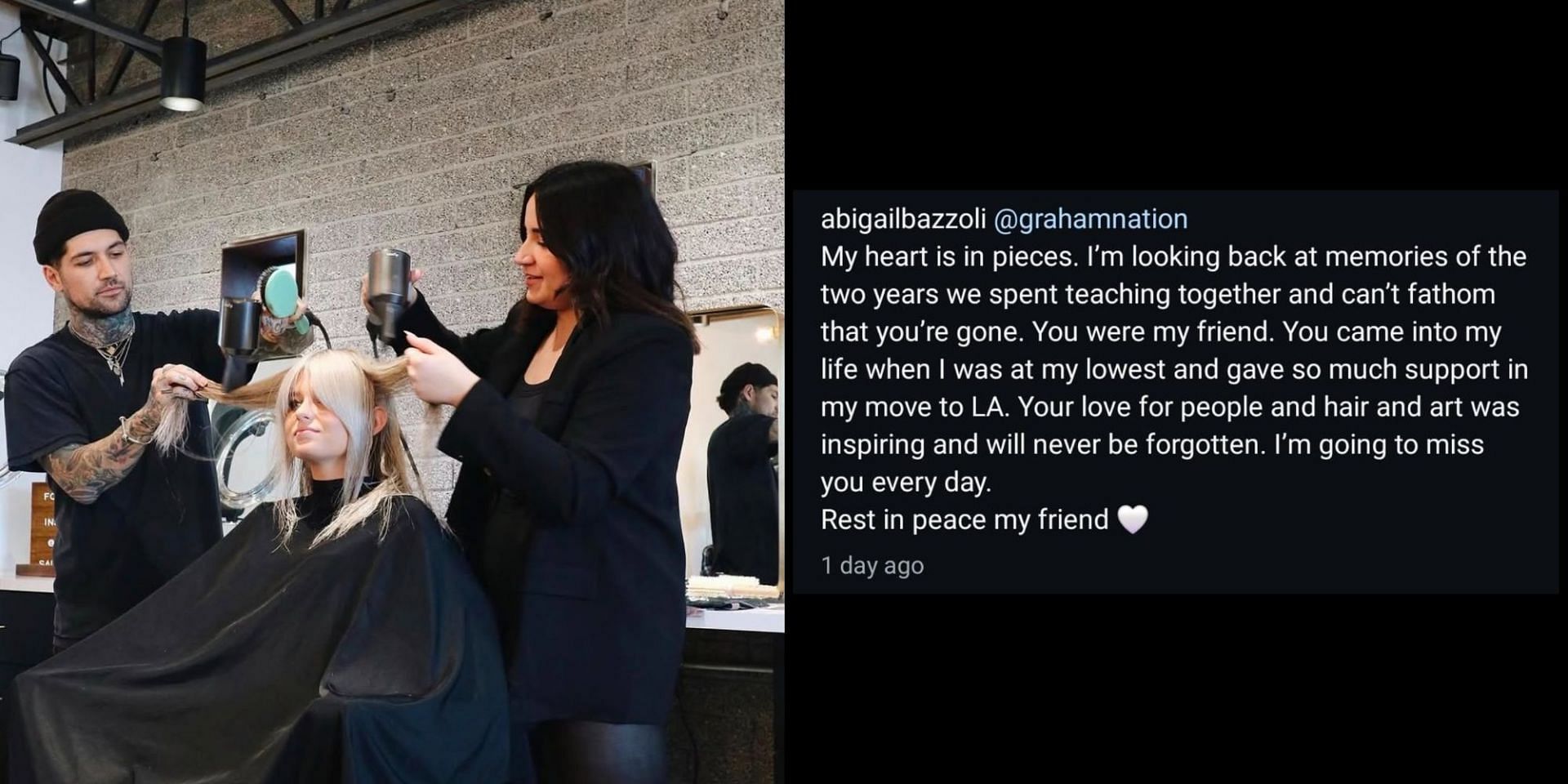 Community mourns as the celebrity hairstylist passes away. (Image via Instagram/@abigailbazzoli)