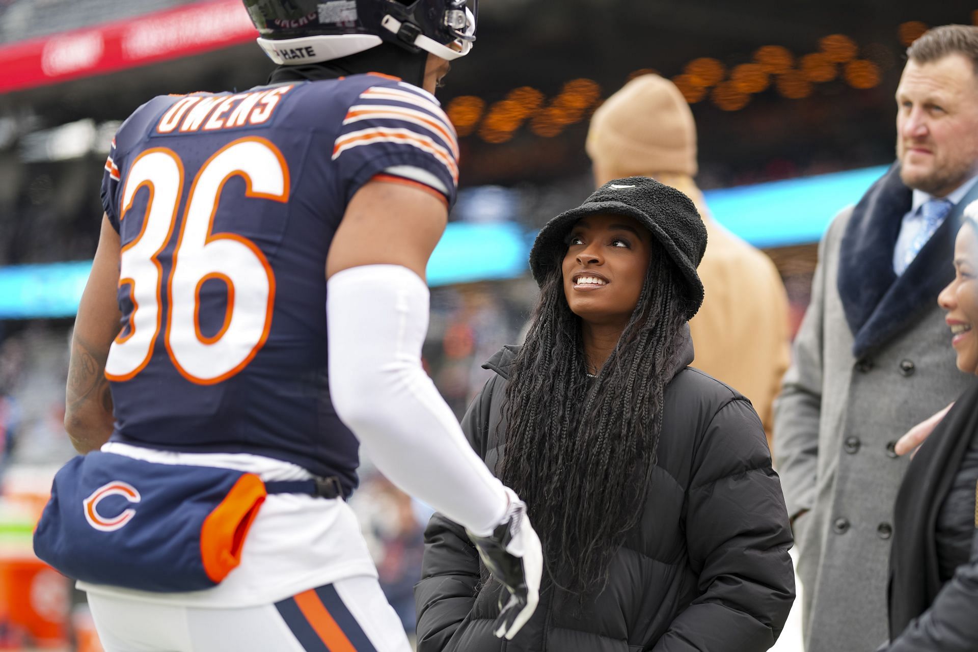 Simone Biles and Jonathan Owens at the Detroit Lions v Chicago Bears - Source: Getty