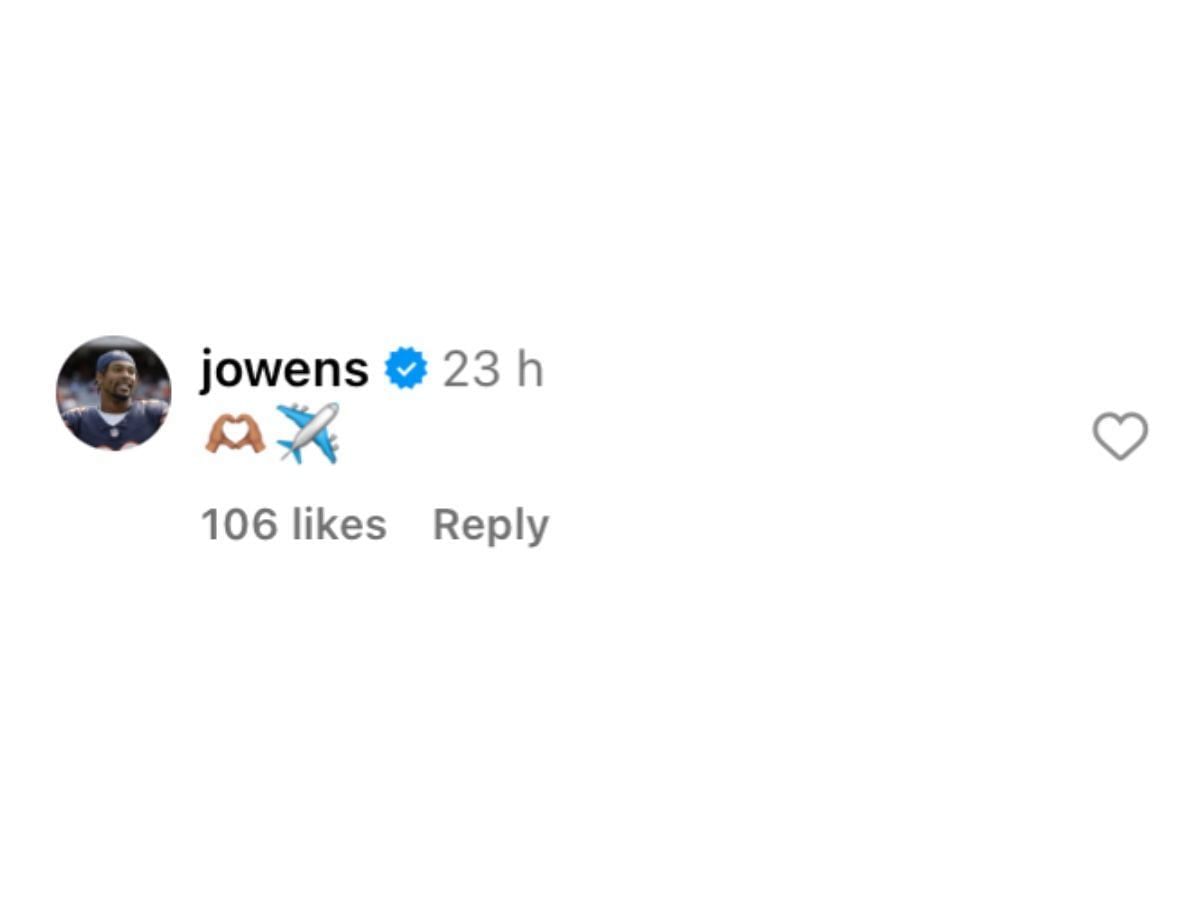 Jonathan Owens&rsquo; comment on Instagram