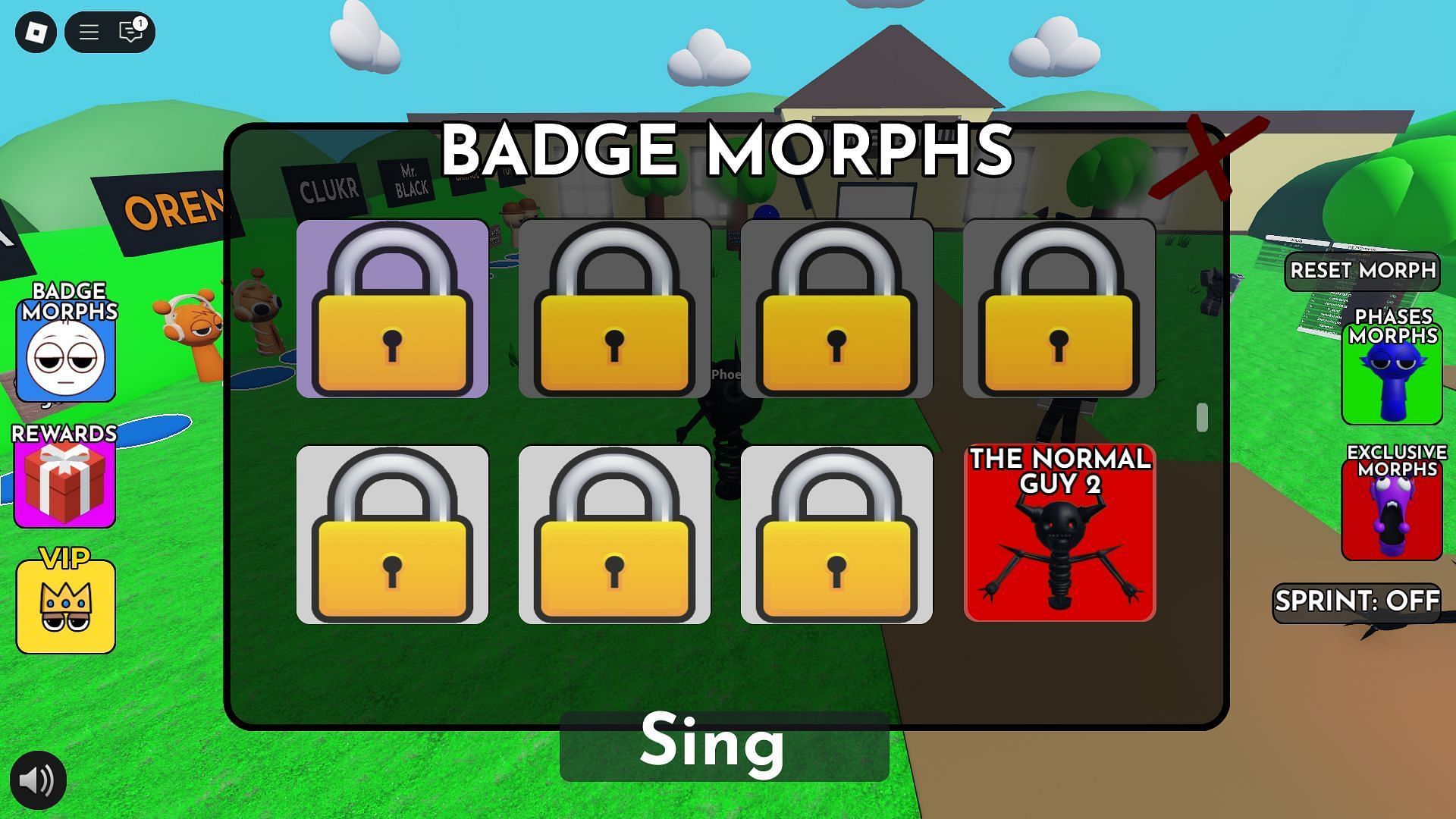 You can equip it through the Badge Morphs menu in Sprunki RP 3D (Image via Roblox)