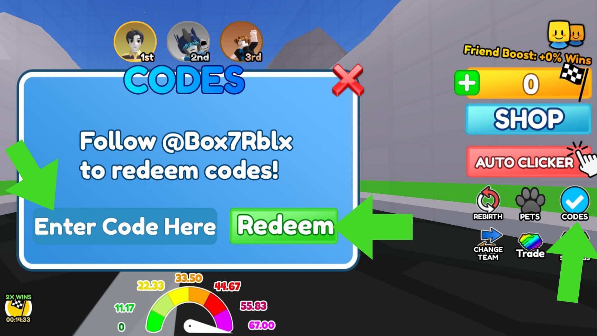 Gift code redemption in Prison Race Clicker (Image via Roblox)