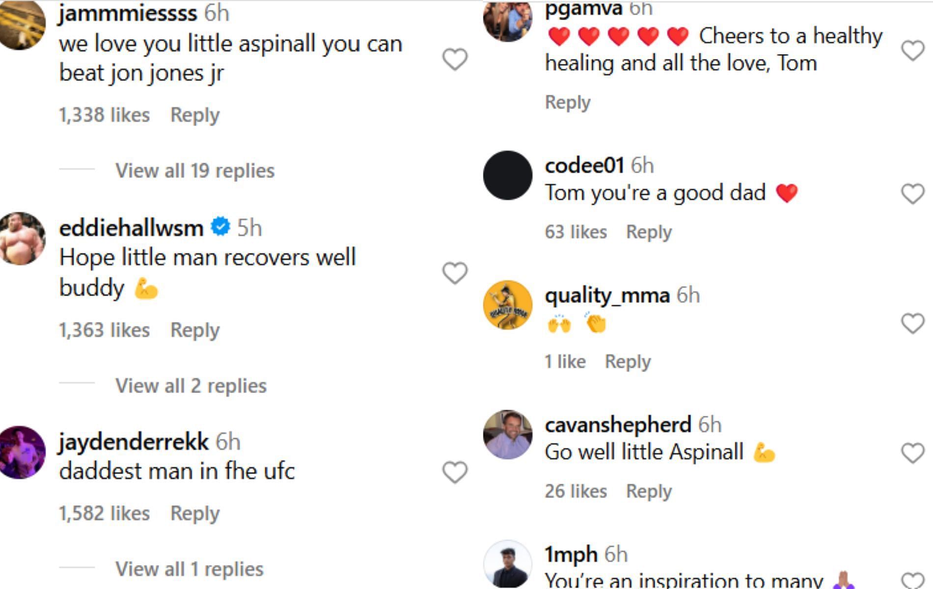 Fan reactions to Tom Aspinall&#039;s Instagram spot. [Image Courtesy: @tomaspinallofficial on Instagram]