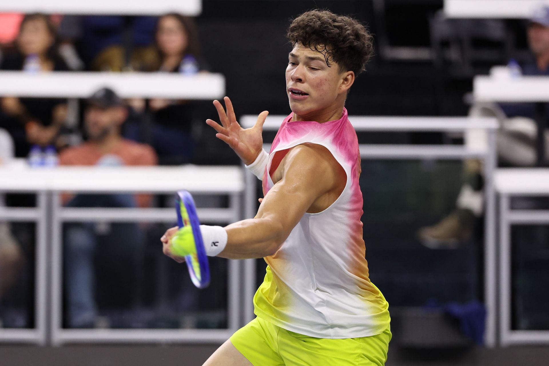 Shelton of the United States plays a shot against Jaume Munar of Spain in the Men&#039;s Singles Round of 16 match during day four of the 2025 Dallas Open - Source: Getty