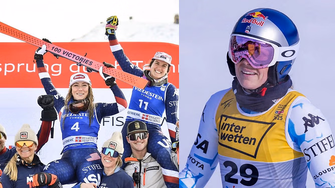 Lindsey Vonn reacts to Mikaela Shiffrin and Paula Moltzan's podium finishes in Sestriere