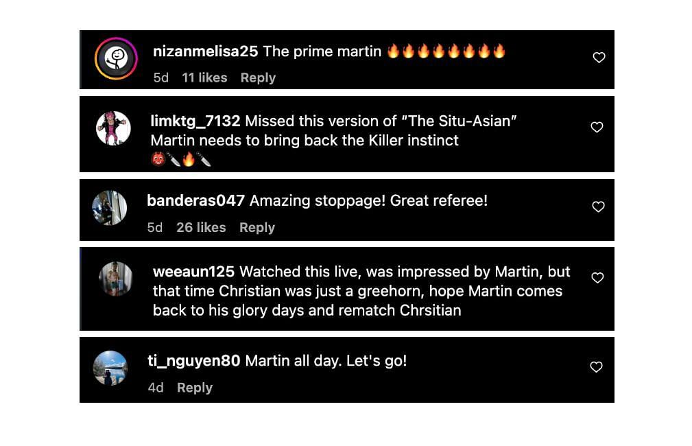 Screenshot of fans&#039; comments. [ONE Championship/Instagram]