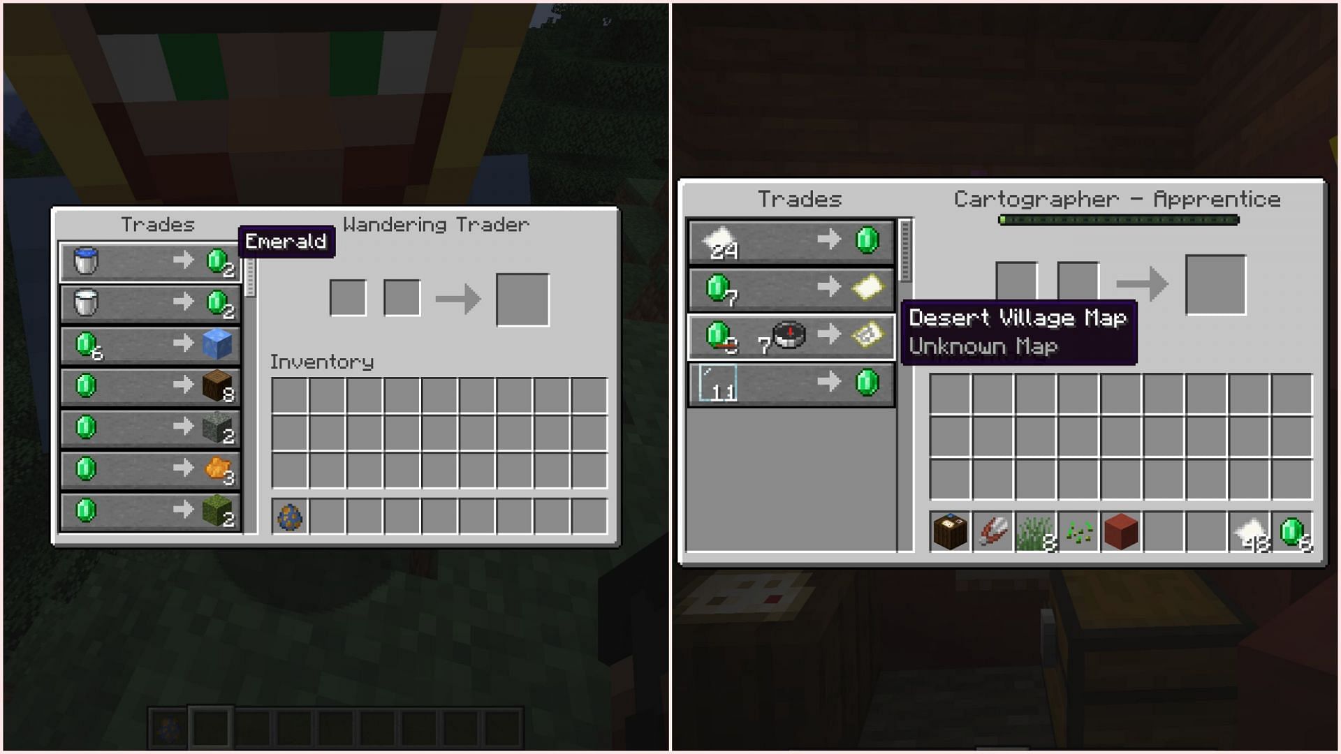 Next game drop will bring cartographer villager and wandering trader trade changes (Image via Sportskeeda Gaming/Mojang)