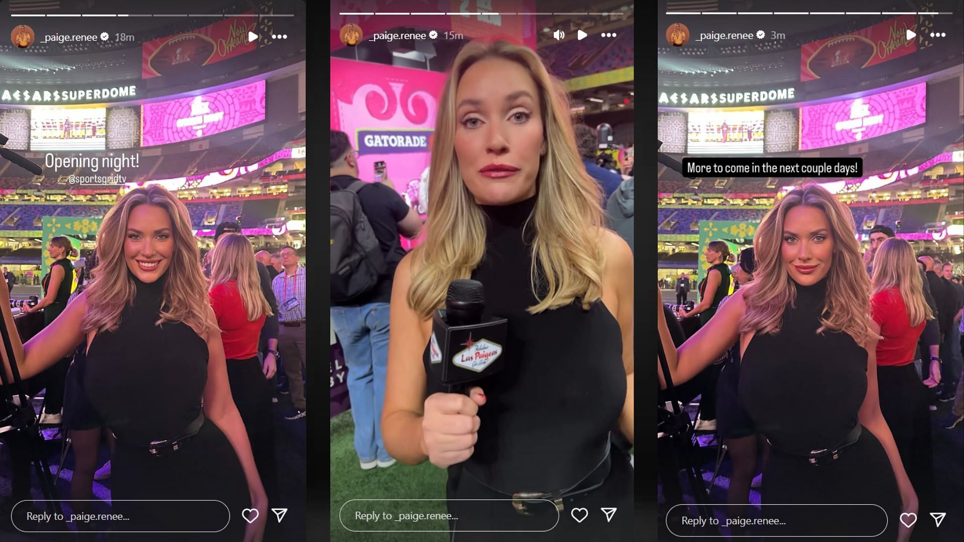 Paige Spiranac shines in a black outfit at the Super Bowl LIX opening night (Credit: @_paige.renee/Instagram)