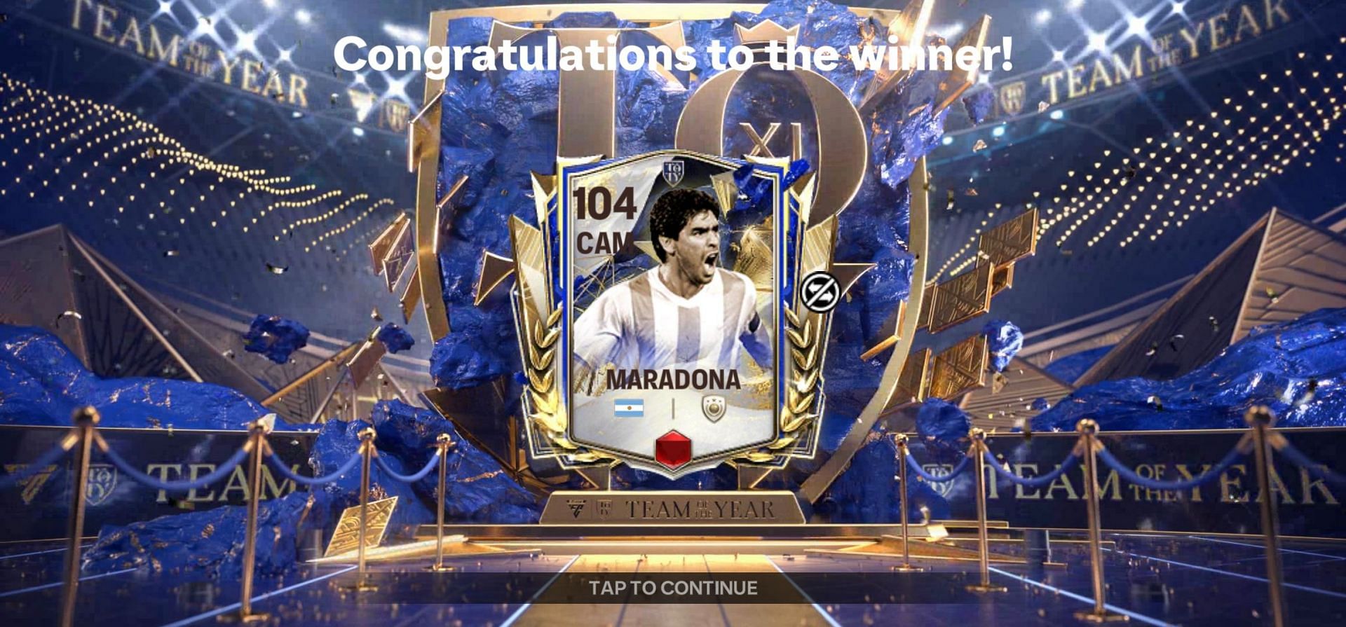 EA FC Mobile TOTY 25 Icon 100(+4) OVR Diego Maradona can be received for free as a milestone reward from Icon Making Challenge Mode (Image via EA Sports)