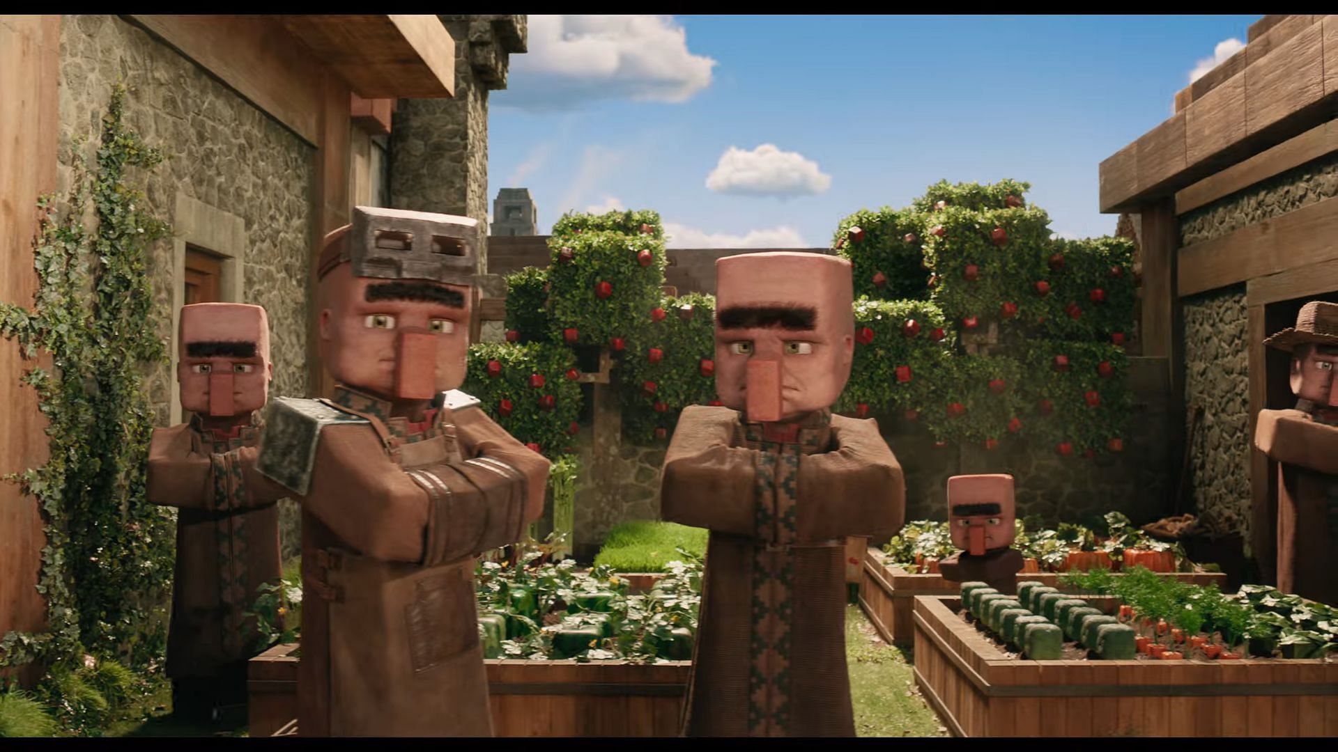 Villagers seem to play a major role, as seen in the A Minecraft Movie final trailer (Image via Warner Bros. Pictures)