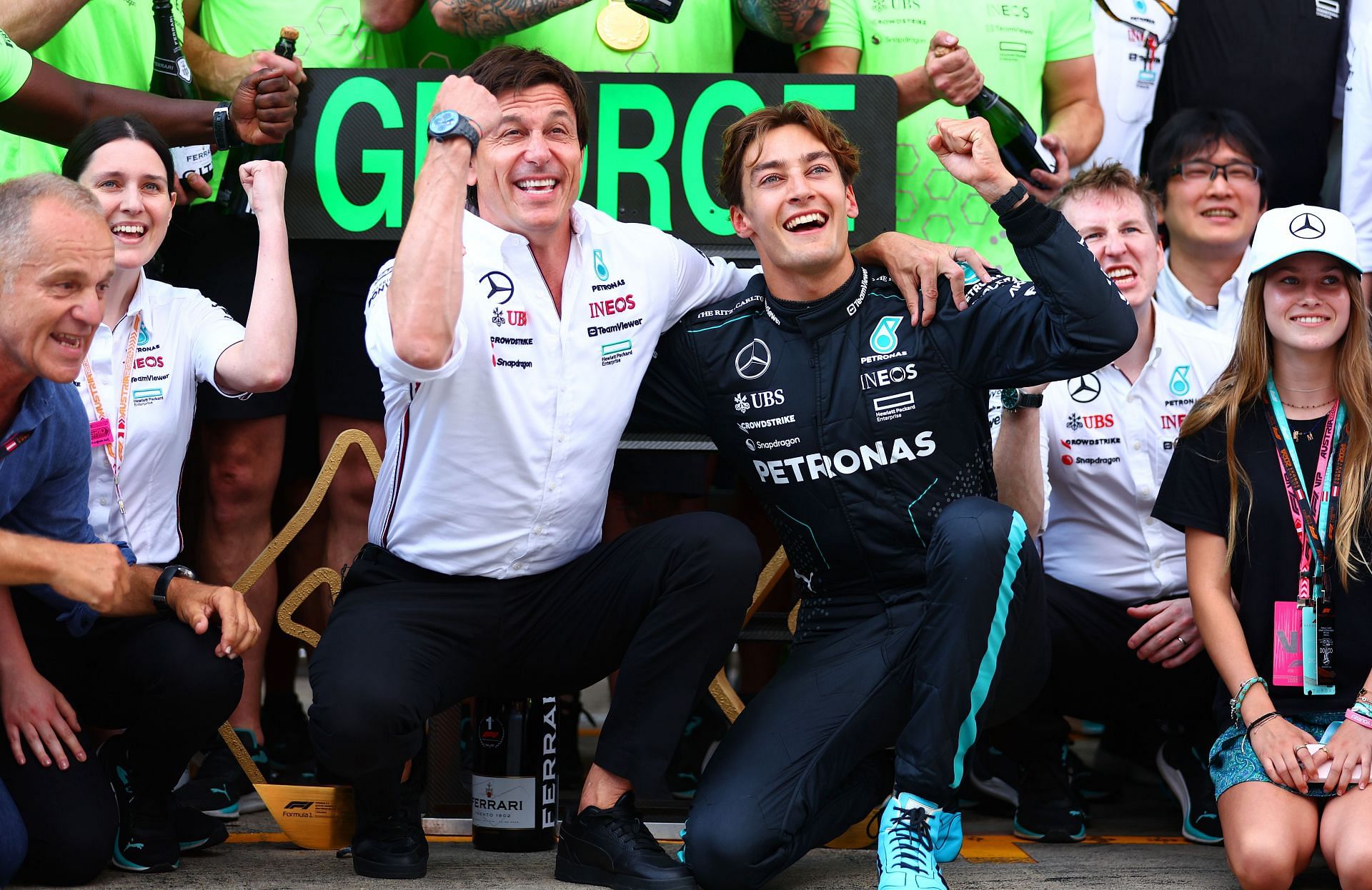 George Russell [R] with Toto Wolff [L] (Image Source: Getty)