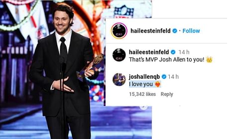 Josh Allen drops 3-word reaction to fiancée Hailee Steinfeld's heartfelt message after MVP honor