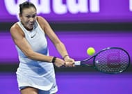 Amanda Anisimova of the United States playing a backhand shot at the WTA Qatar TotalEnergies Open 2025- Source: Getty
