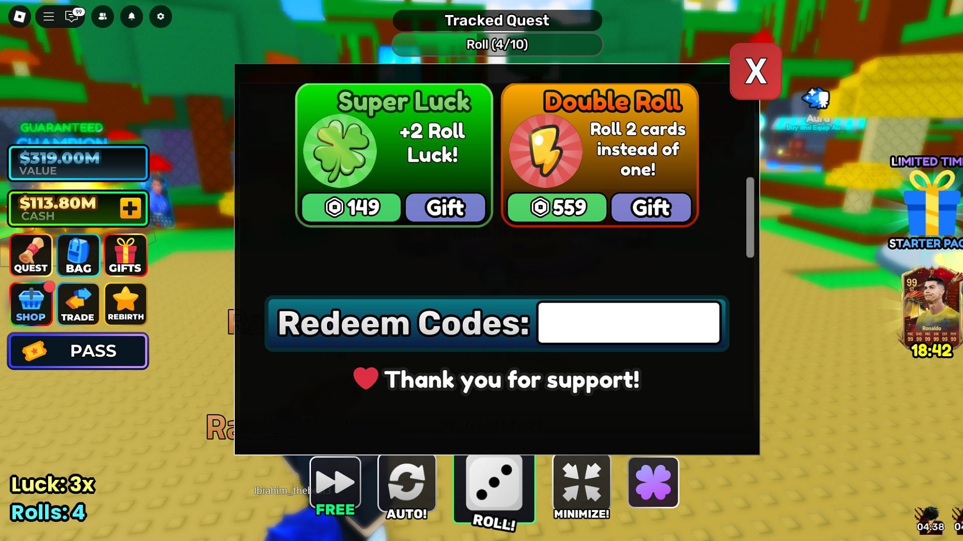 Redeem codes in Soccer Prime RNG (Image via Roblox)