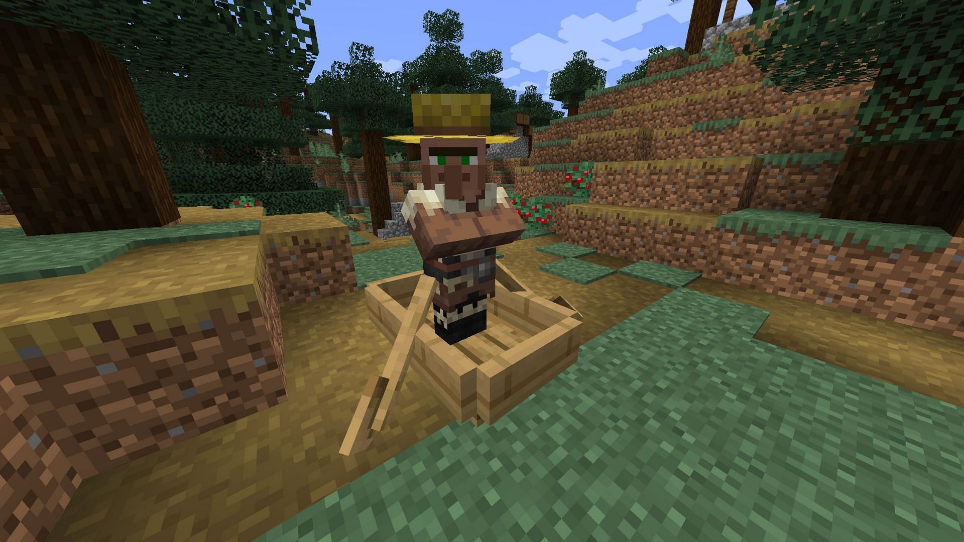 Villagers can be trapped on a boat and be transported from one place to another (Image via Sportskeeda Gaming/Mojang)