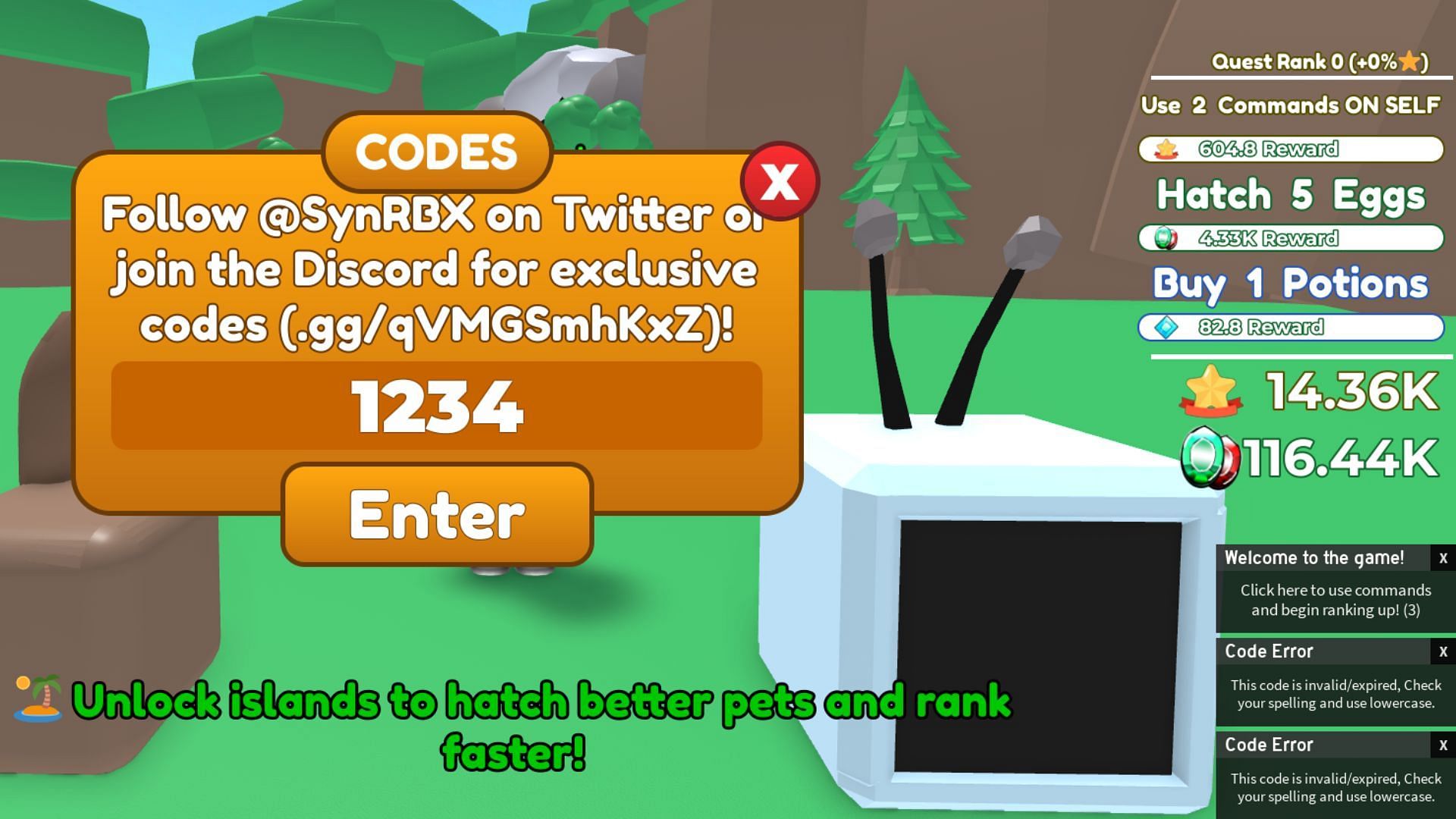 Admin Simulator invalid code issue (Image via Roblox)