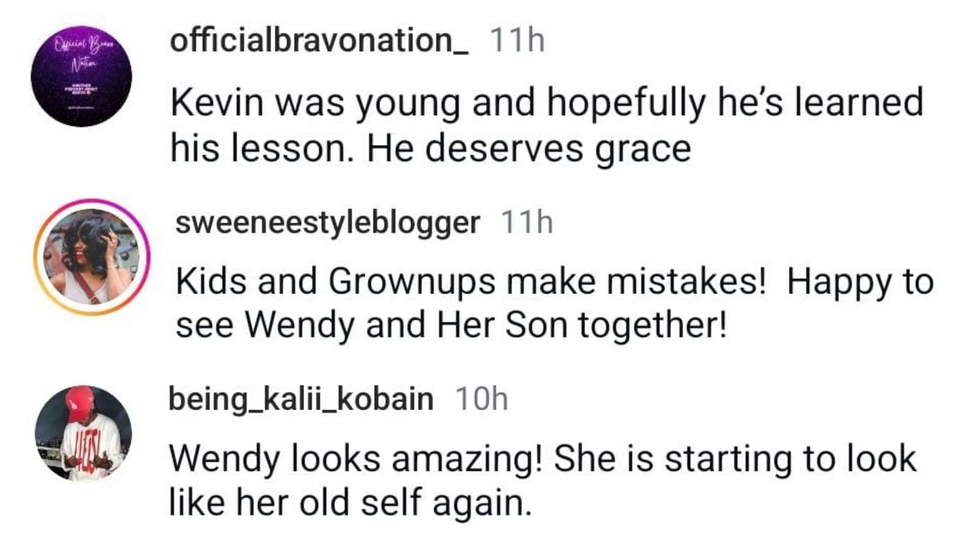 Netizens reacted as Wendy was spotted with her son (Image via Instagram / @officialbravonation_ / @sweeneestyleblogger / @being_kalii_kobain)