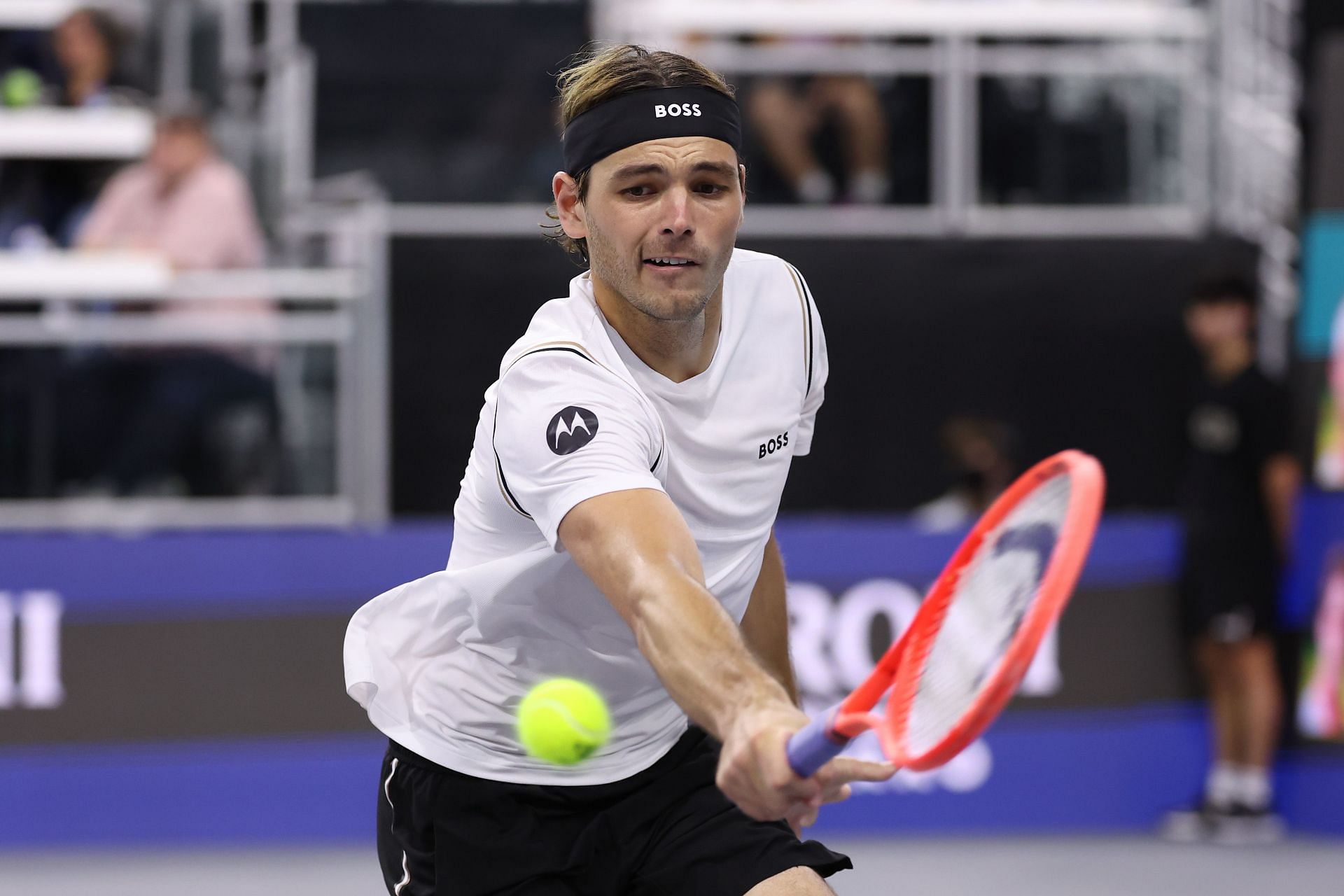 Taylor Fritz of the United States plays a shot against Denis Shapovalov of Canada in the Men&#039;s Singles Round of 16 match during day four of the 2025 Dallas Open - Source: Getty