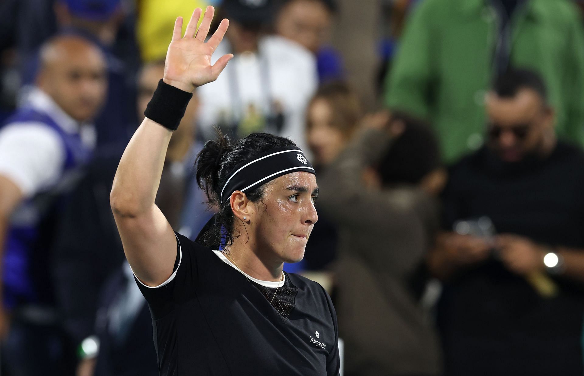 Ons Jabeur celebrates after winning her second round match at the Mubdala Abu Dhabi Open - Source: Getty