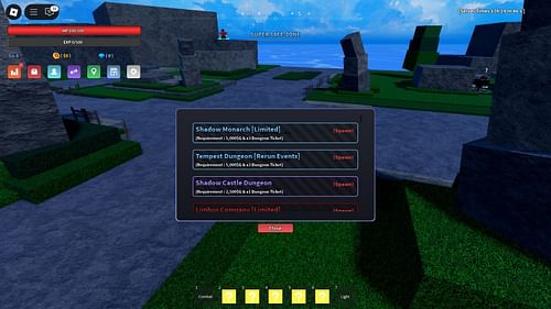 List of Dungeons (Image via Roblox)