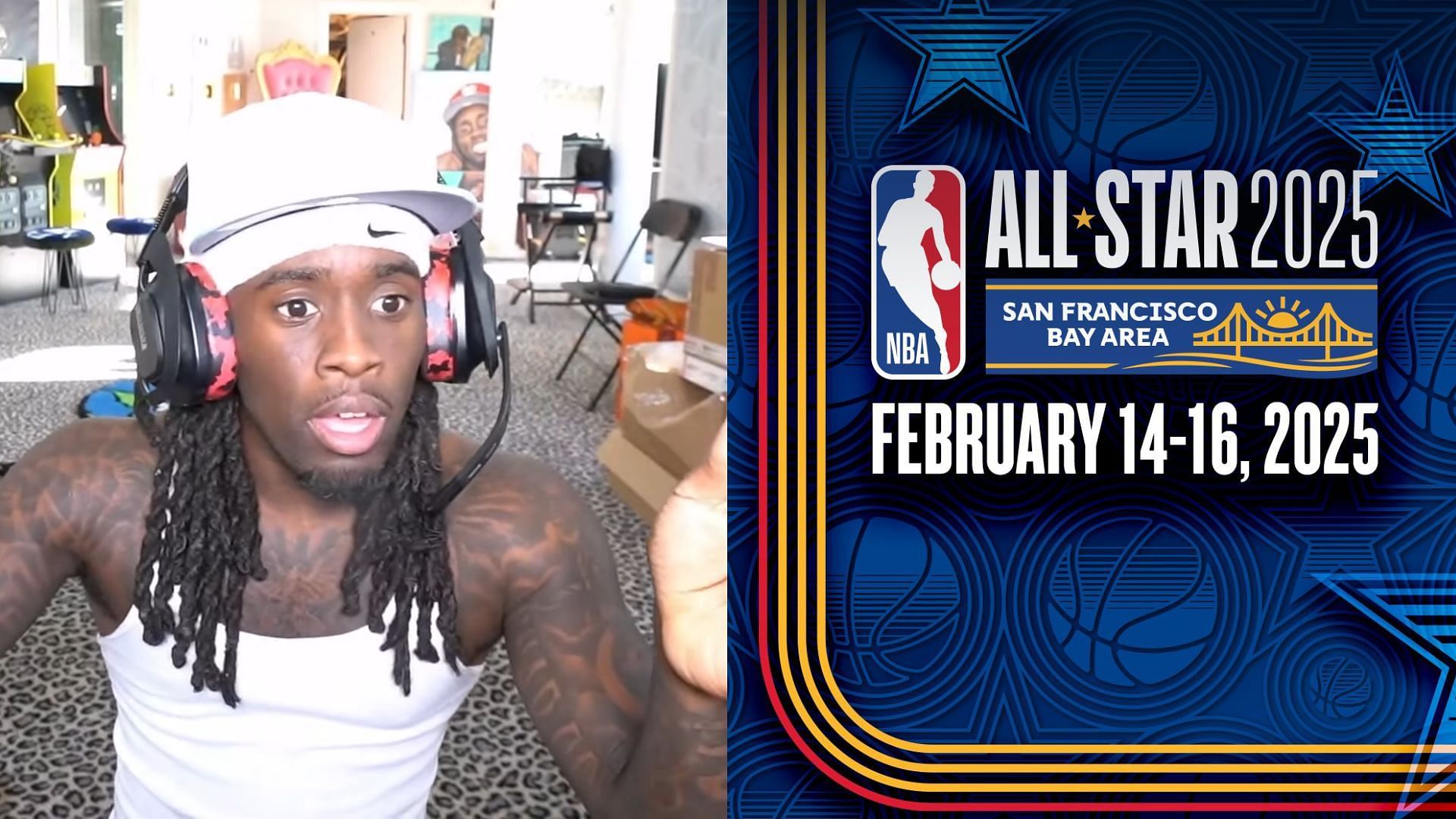 Kai Cenat will be playing at the 2025 NBA All-Star Game (Image via Kai Cenat Live/YouTube, NBA All-Star/X)