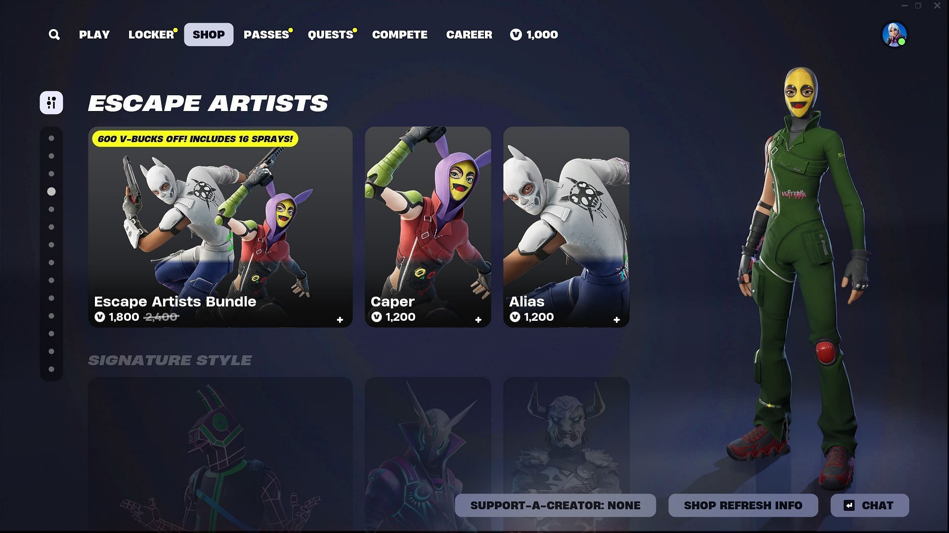 The Alias and Caper skins in Fortnite can be purchased separately (Image via Epic Games)