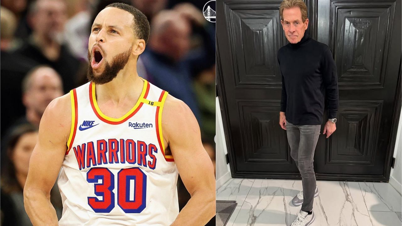 Skip Bayless takes shot at Steph Curry after complimenting him for dropping 56 points against the Orlando Magic on Thursday. [photo: @warriors/IG, @skipbayless/IG]