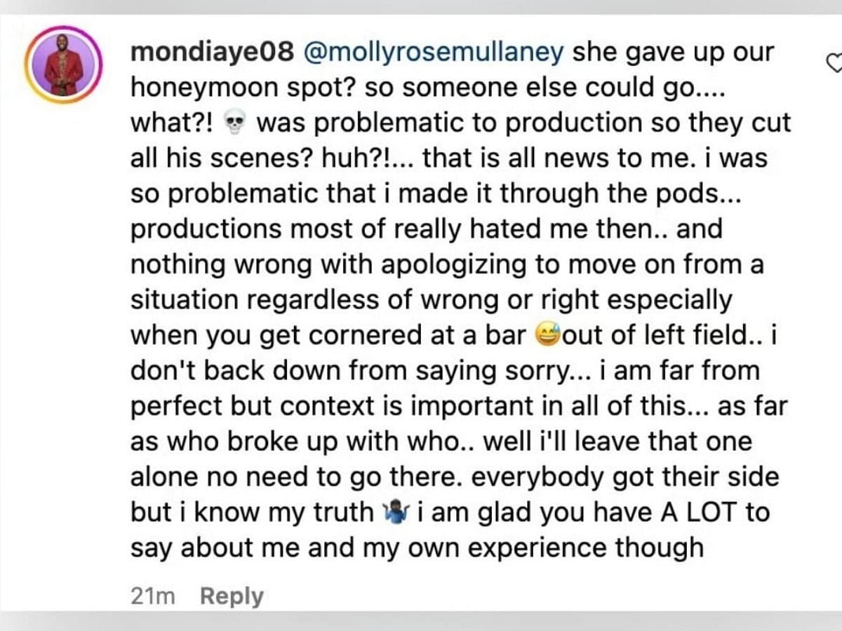 Mo&#039;s response to Molly (Image via Instagram @realityreceiptspod)