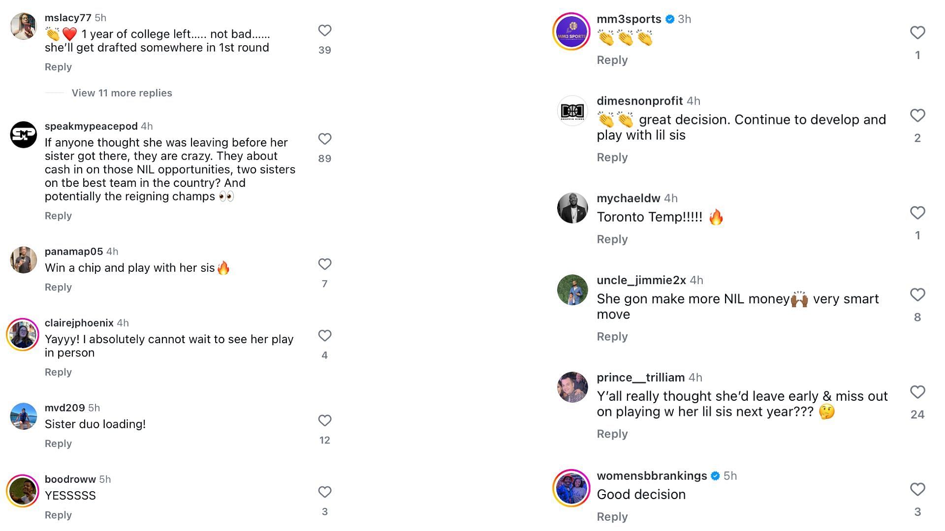 College hoops fans react to Instagram post announcing Lauren Betts&#039; decision to stay in college for final season - Image source: Instagram/espnW