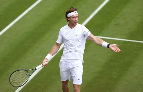 Animated Andrey Rublev at the Wimbledon 2024 - Source: Getty