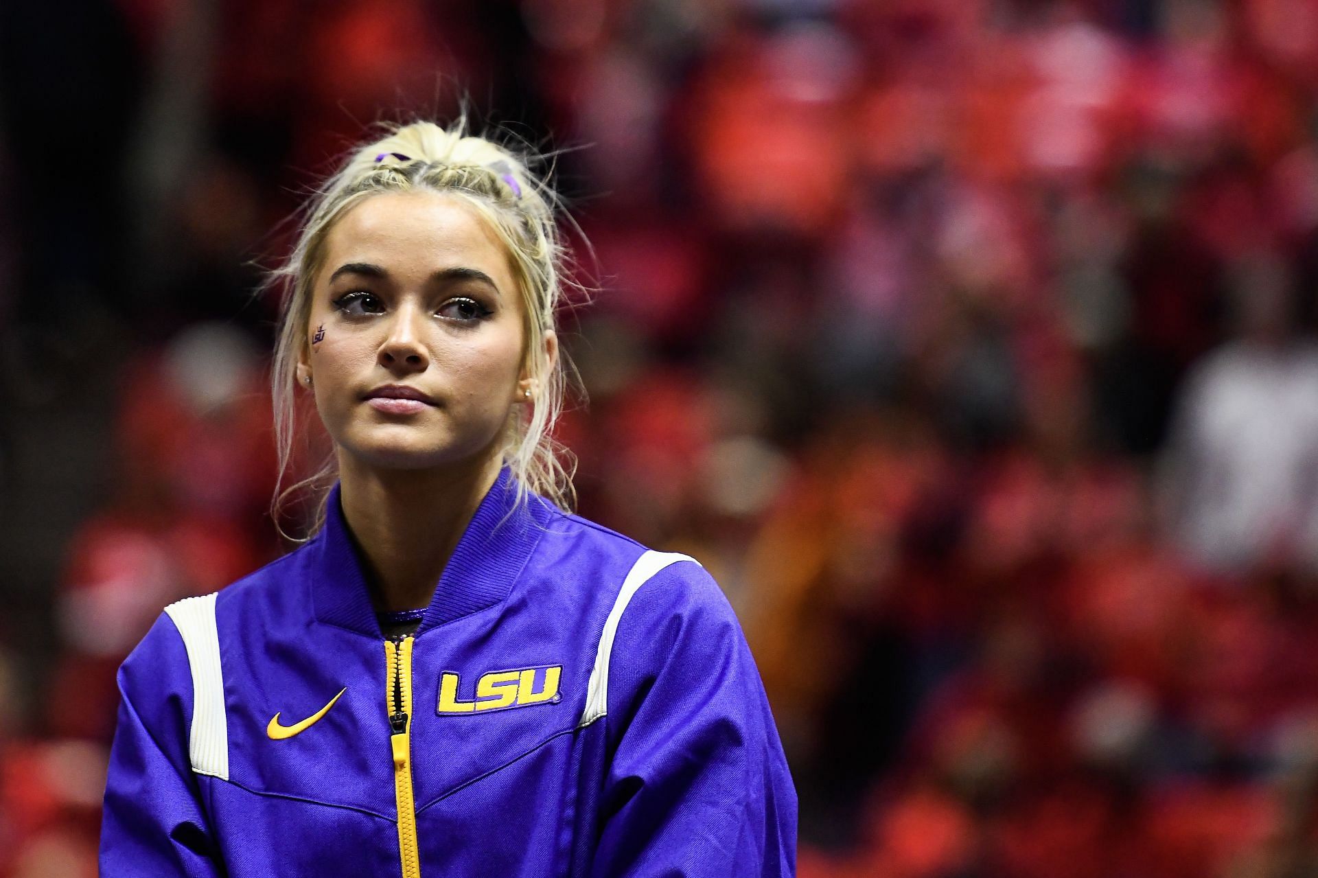 Olivia Dunne after a PAC-12 meet in January 2023 (Photo by Alex Goodlett/Getty Images)