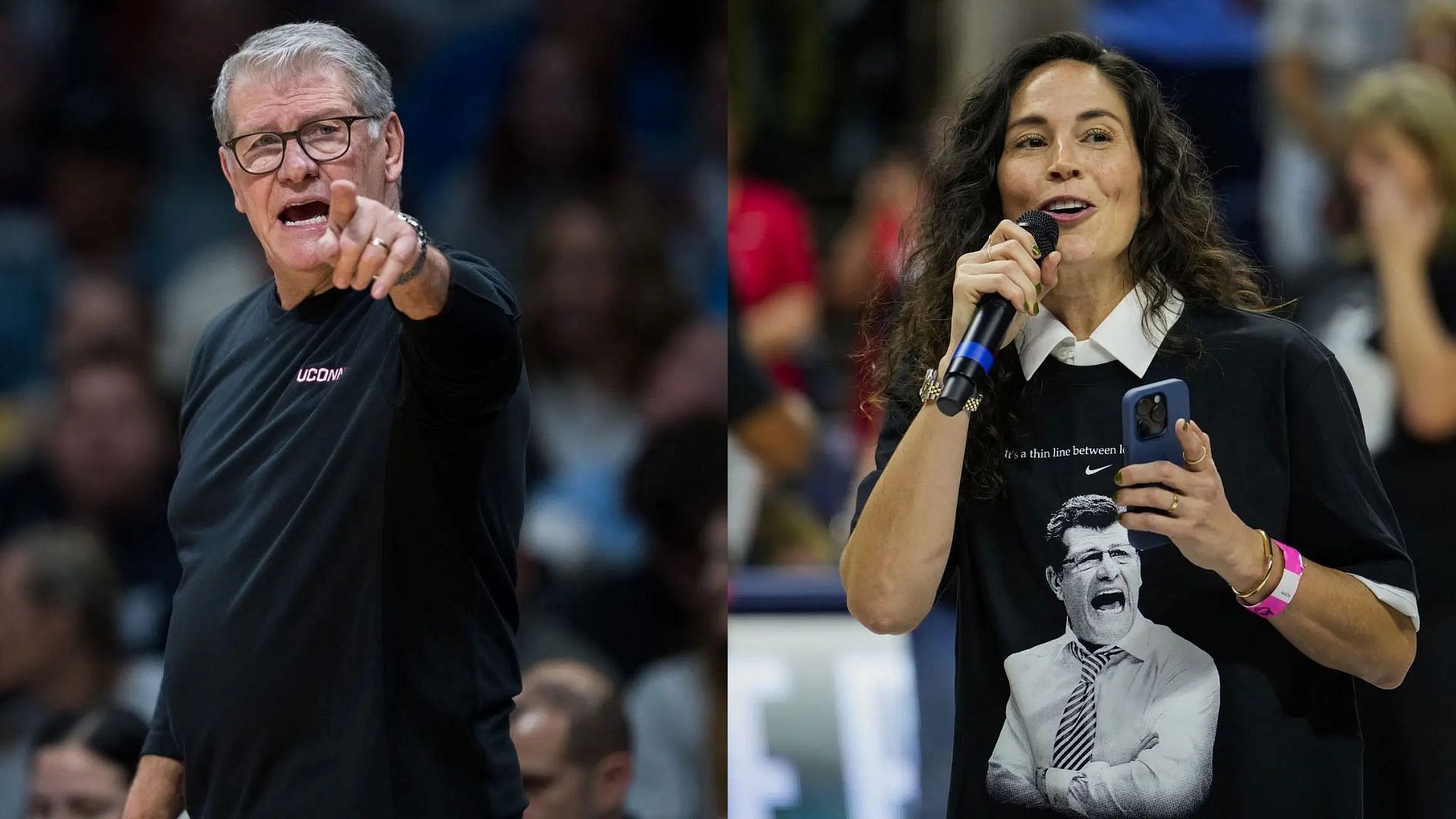 Geno Auriemma and Sue Bird. - Source: Zach Bolinger and Joe Buglewicz, Getty