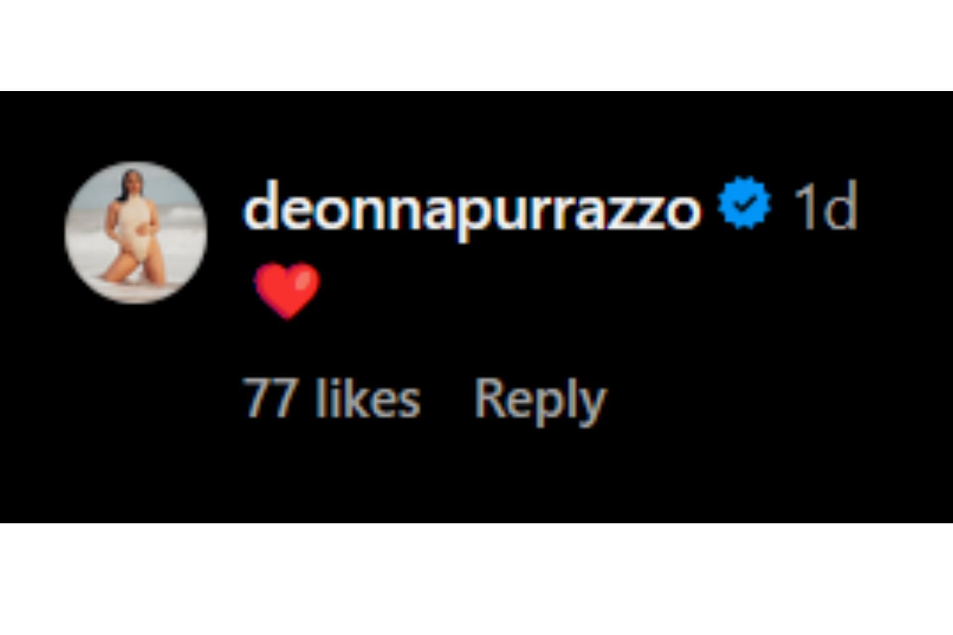 Deonna Purrazzo reacted to Elektra Lopez&#039;s Instagram post by sharing a red heart emoji in the comments section