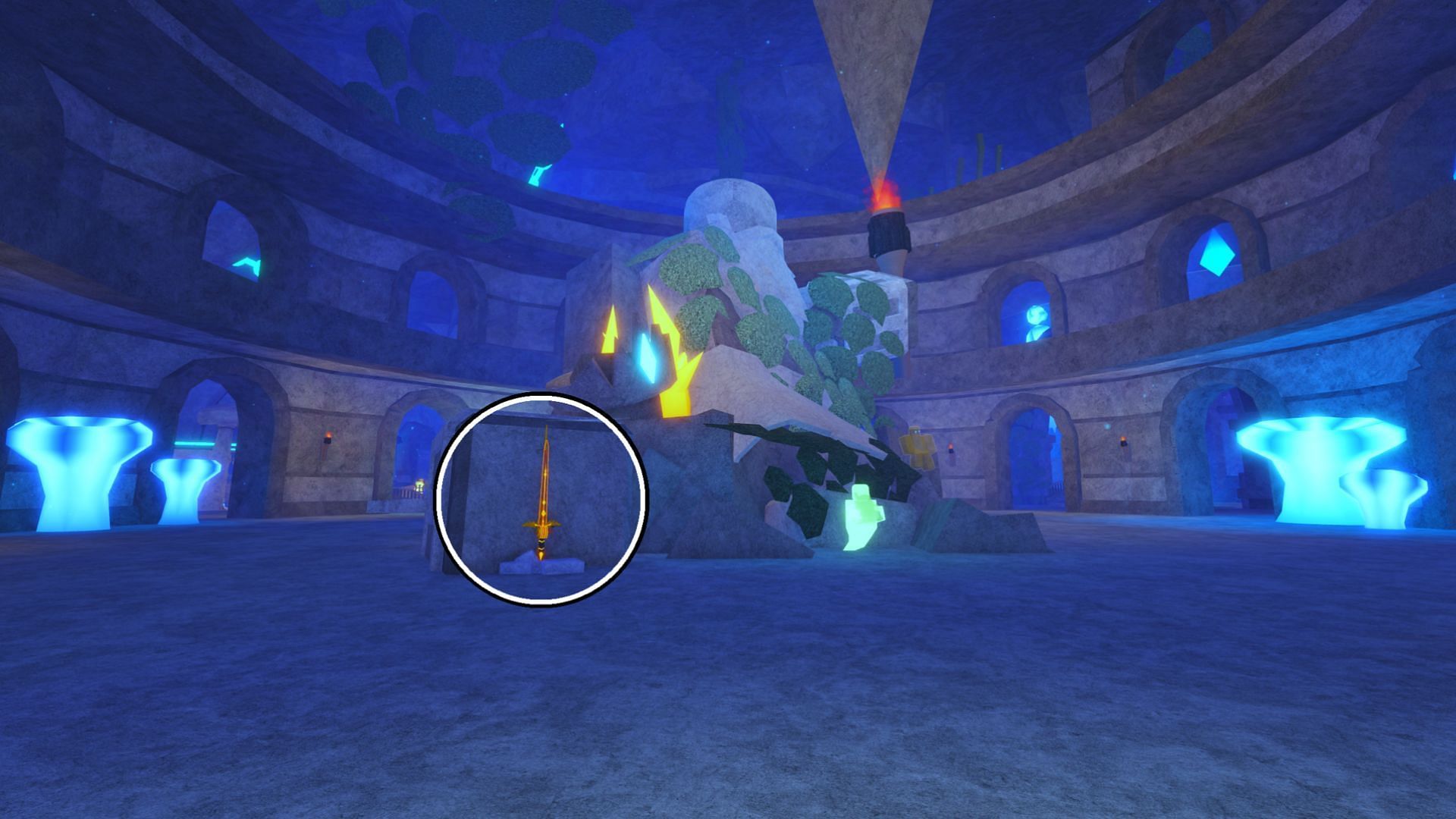 Purchase the Champions Rods in the Atlantis area (Image via Roblox)