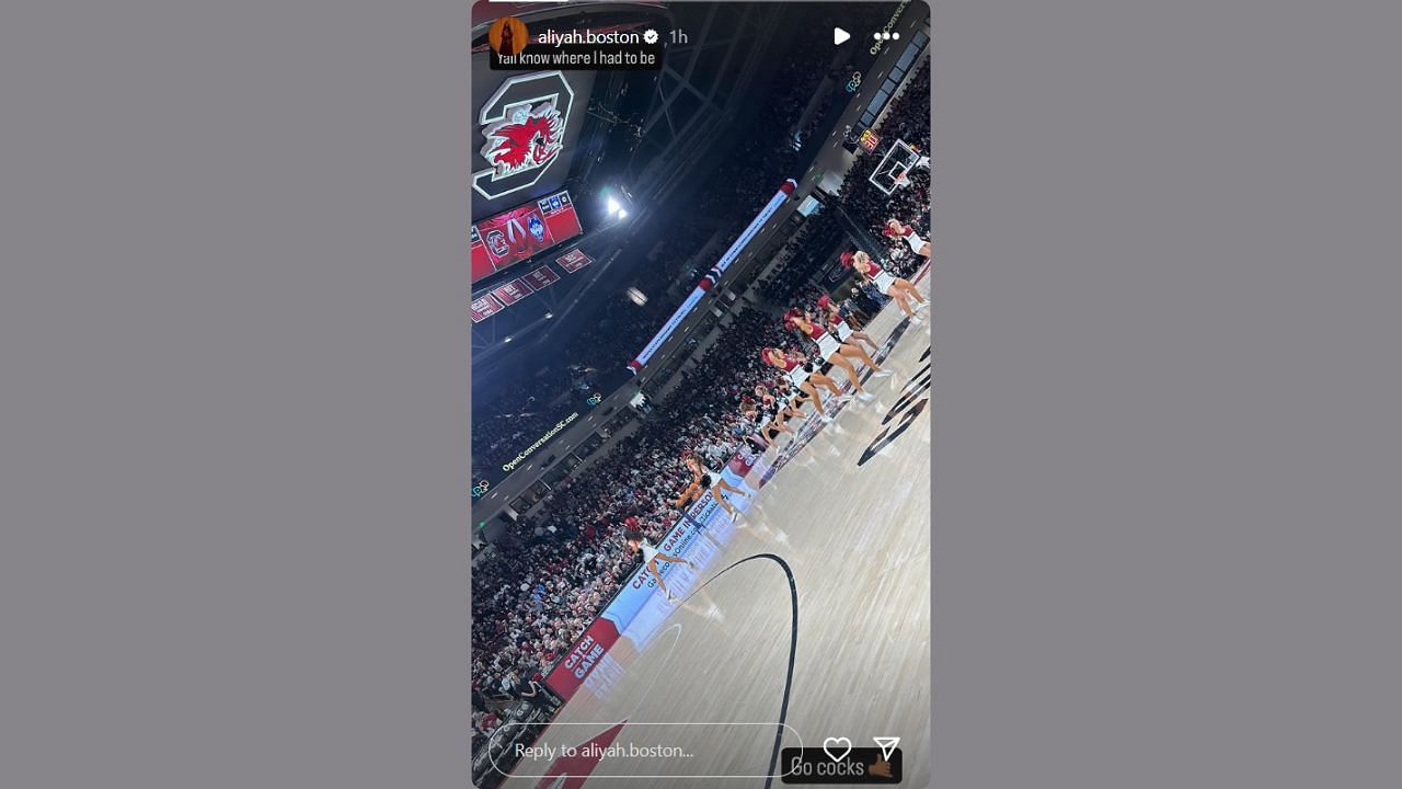 Aliyah Boston expresses her support for the Gamecocks on her IG story. (Credits: @aliyah.boston/Instagram)