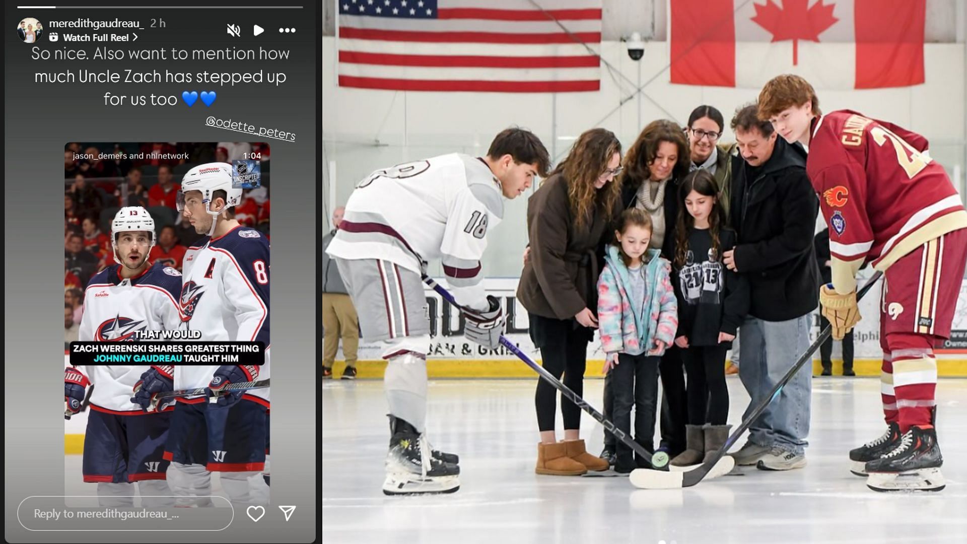 The Gaudreau brothers were honored with a special puck drop ceremony at their high school. (Credit: IG/@meredithgaudreau_, @gchsrams)