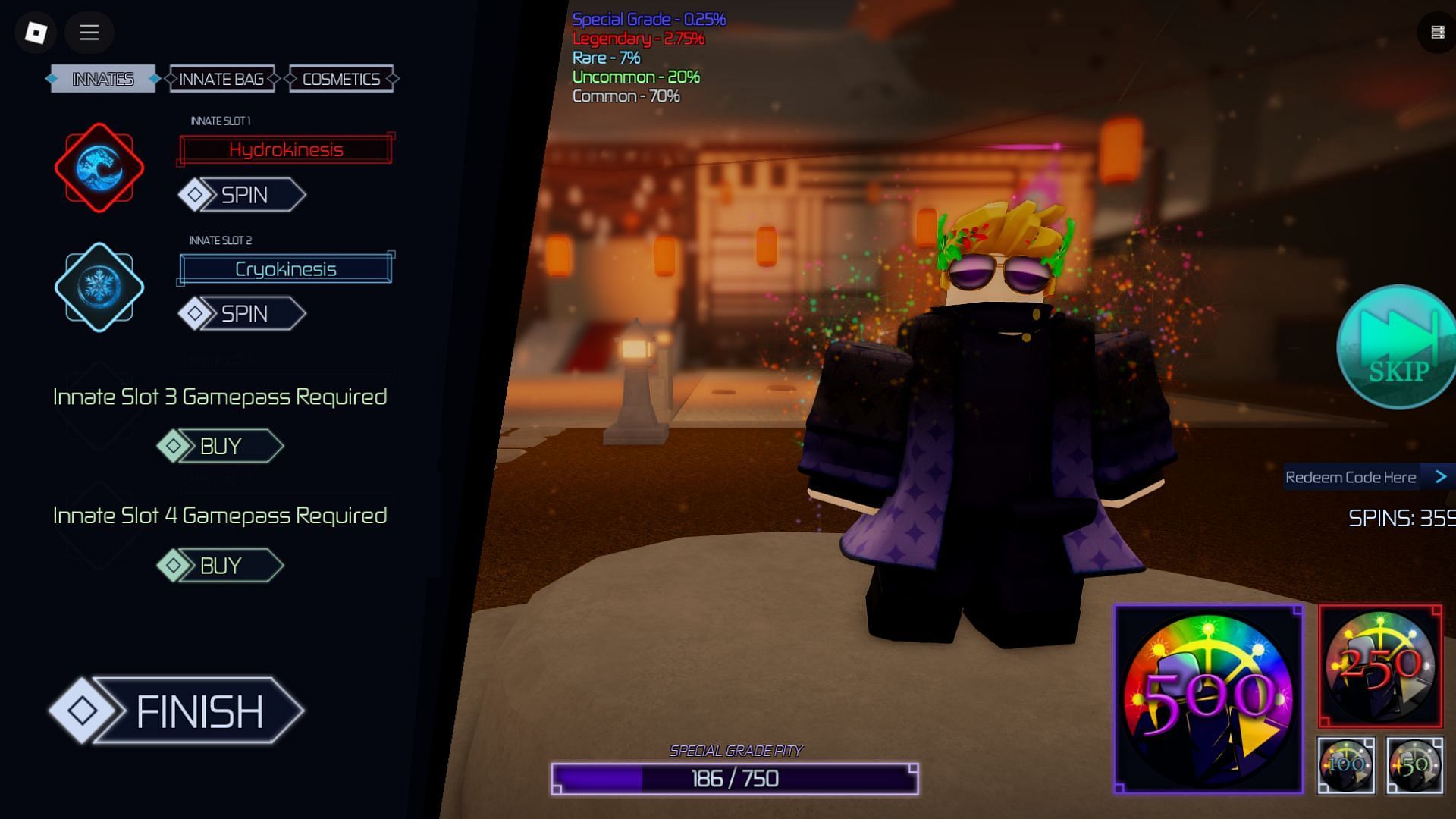 You can get new Innates in Jujutsu Infinite from this menu (Image via Roblox)