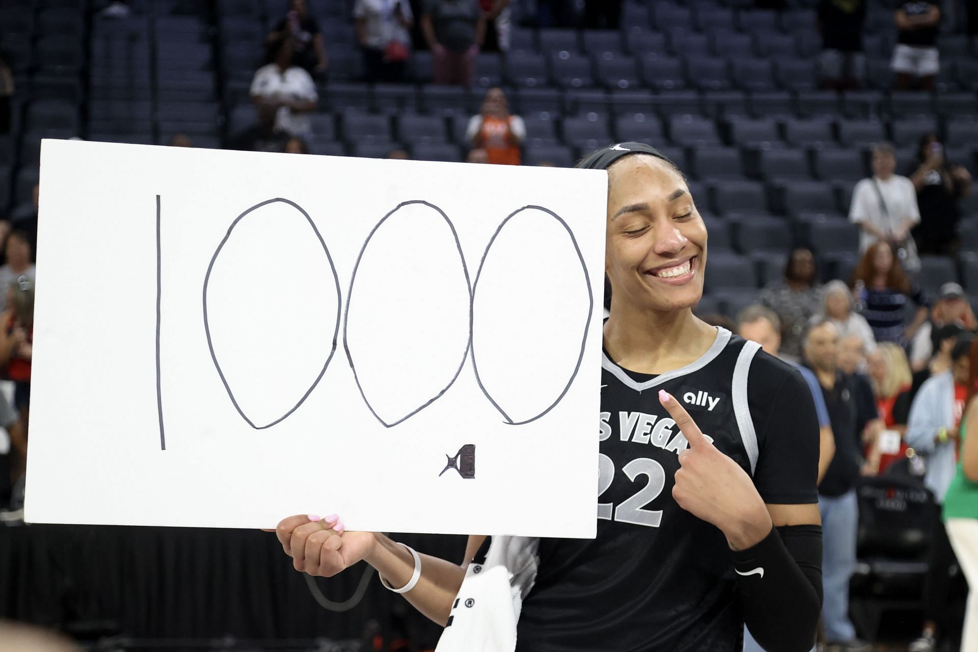 A&#039;ja Wilson after becoming the first player in WNBA history to record 1,000 points in the regular season - Source: Getty