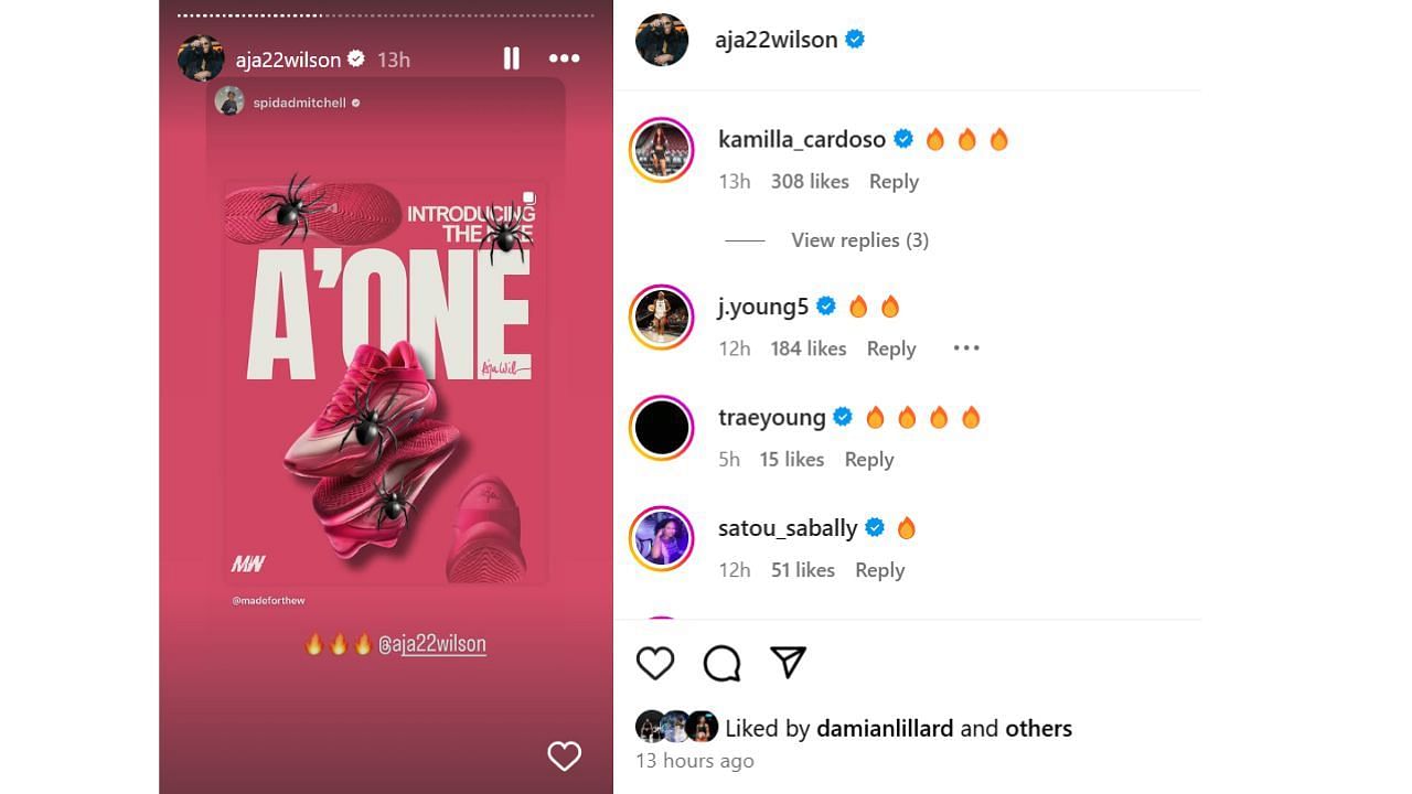 Donovan Mitchell and some WNBA stars react to Wilson&#039;s A&#039;One arrival. [photo: @aja22/wilson/IG]