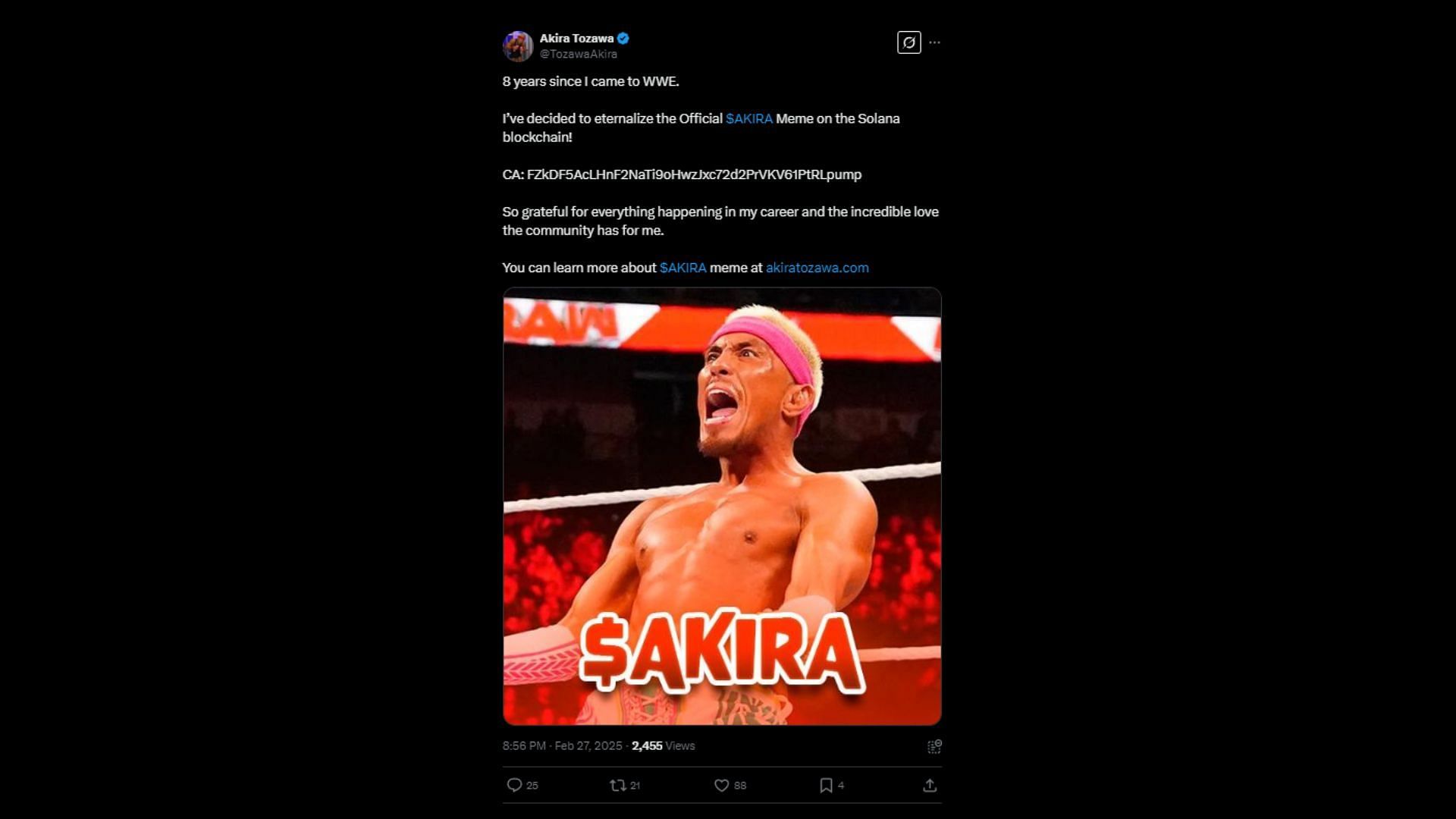 Tweet from Akira Tozawa&#039;s hacked account! [Image credit: Akira Tozawa&#039;s X account]