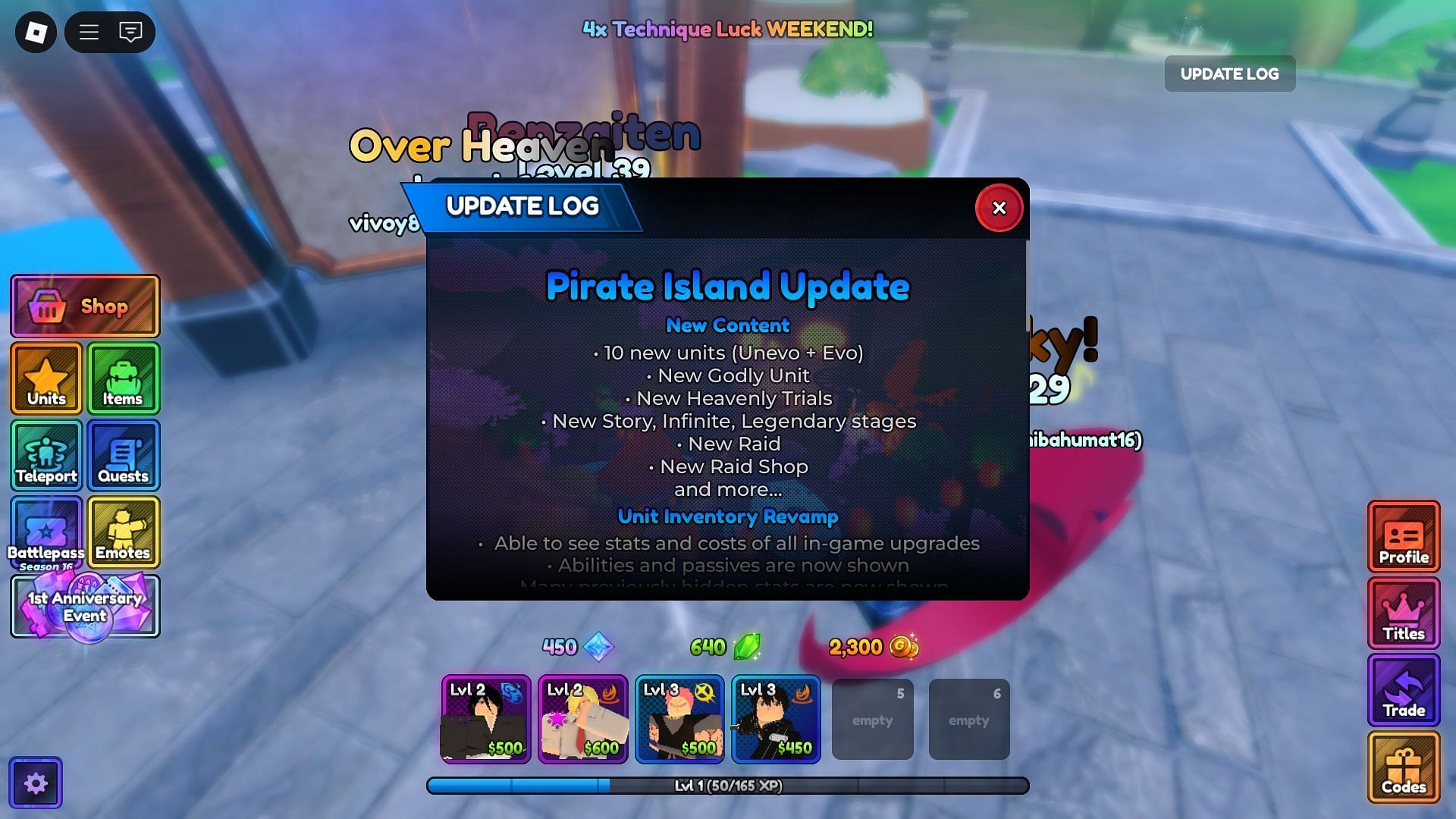 In-game update log (Image via Roblox)