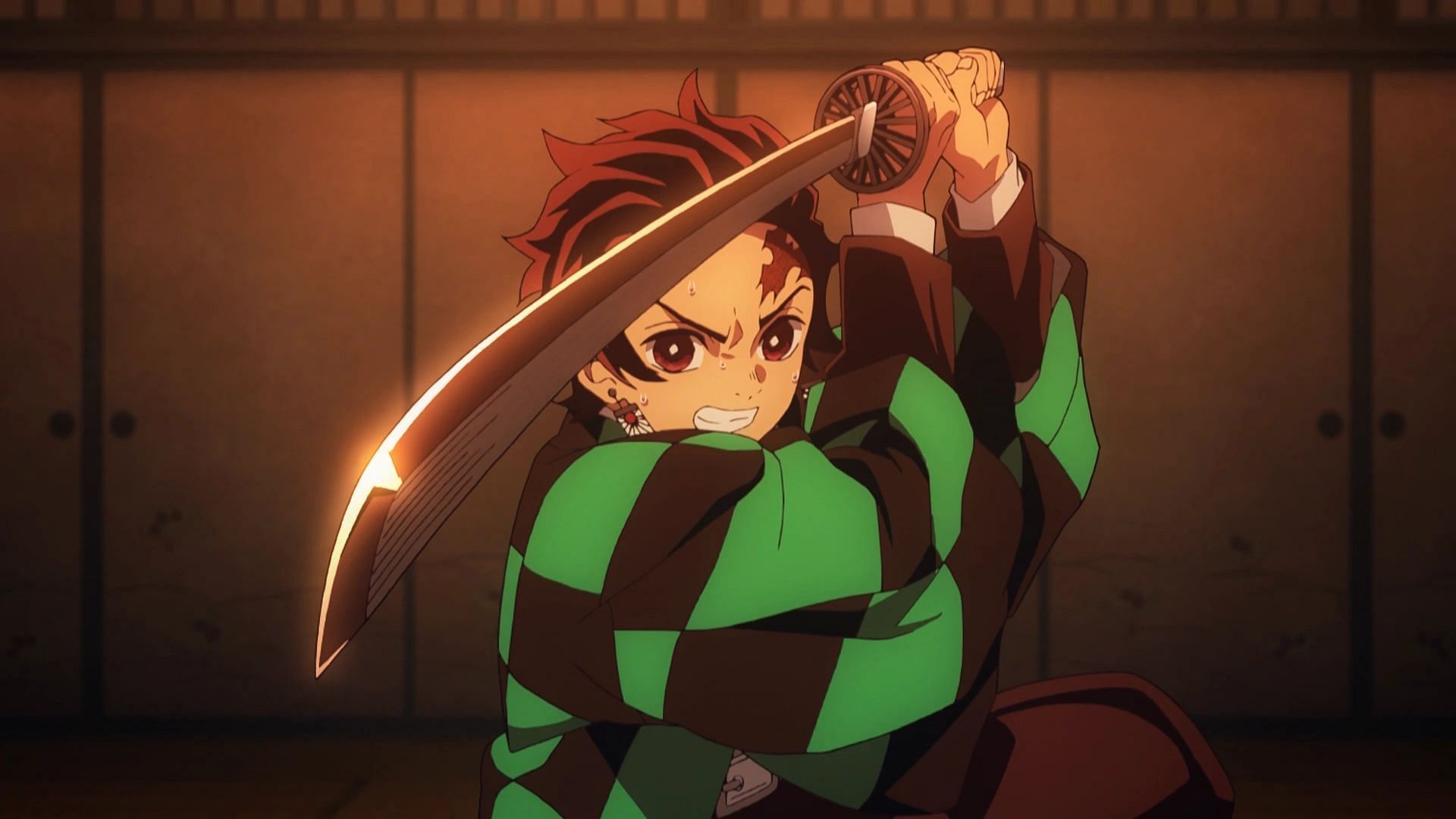 Tanjiro wielding his Nichirin sword (Image via Ufotable)