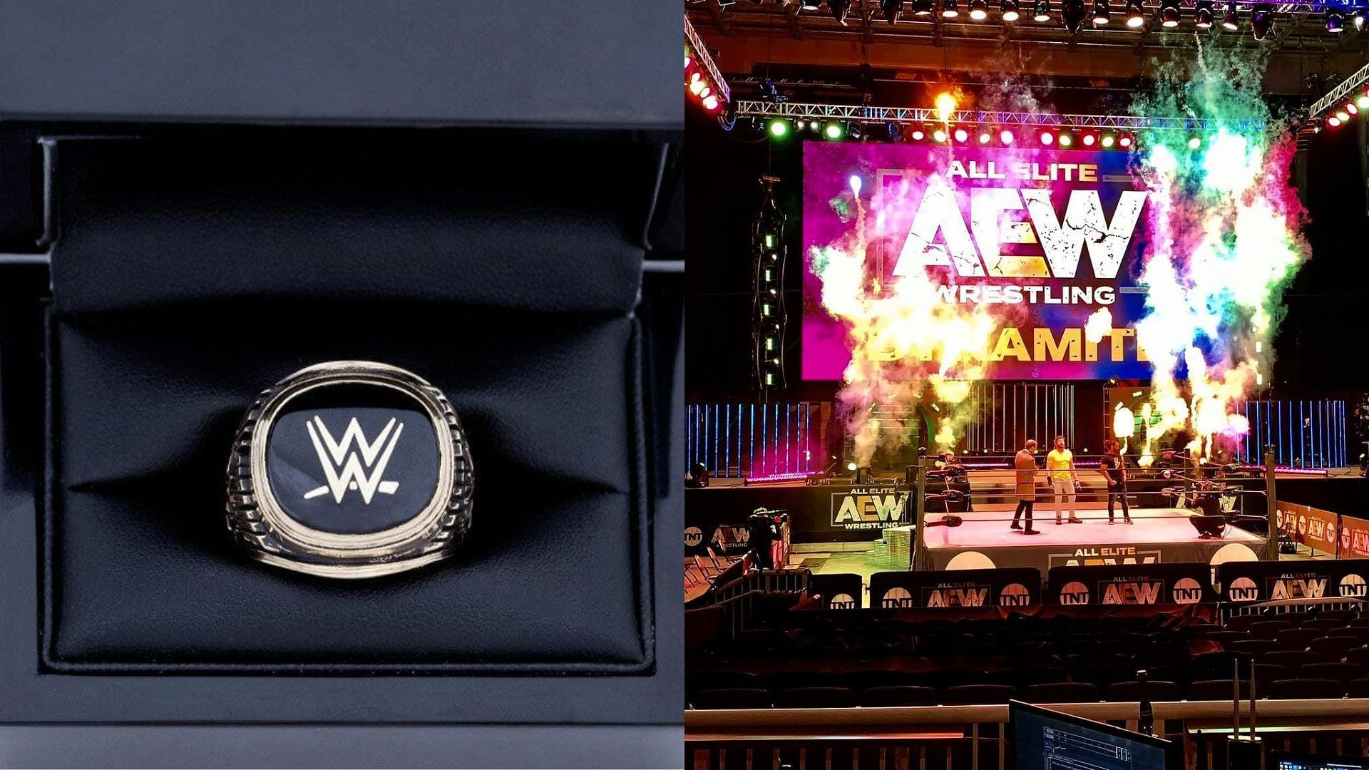 WWE Hall of Fame ring (left) and AEW Dynamite arena (right). (Image credits: wwe.com &amp; AEW Facebook page)