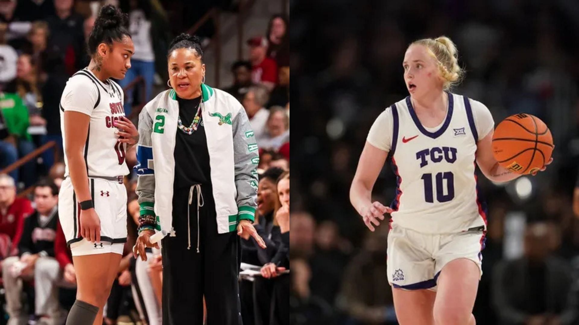 South Carolina guard Te-Hina Paopao and coach Dawn Staley; Hailey Van Lith in action for TCU. Source: Imagn