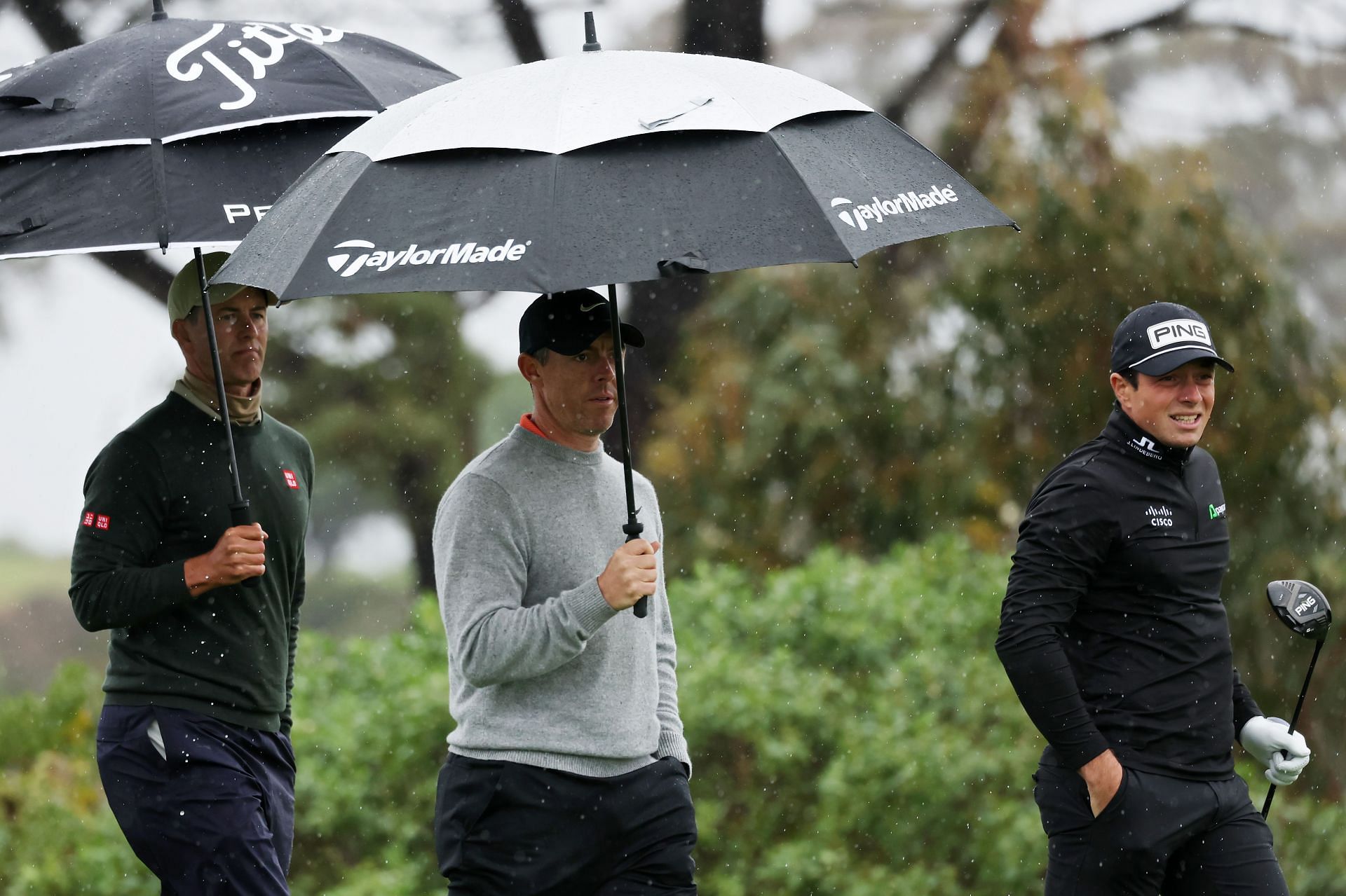 Rory McIlroy, Adam Scott and Viktor Hovland at the Genesis Invitational (Source: Getty)