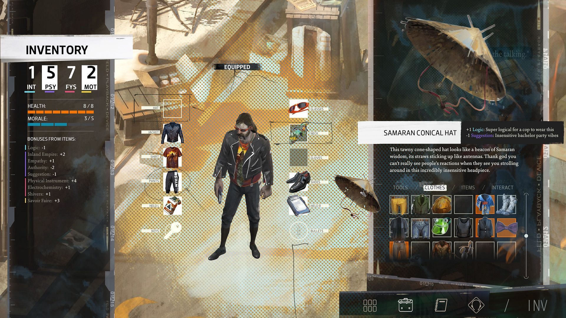 Disco Elysium encourages a player to solve problems with critical thinking (Image via Steam || ZA/UM)