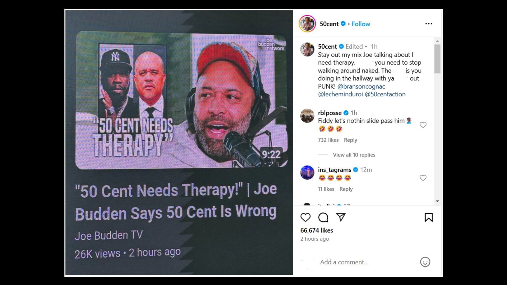 Cent&#039;s response (Image via Instagram/50cent)