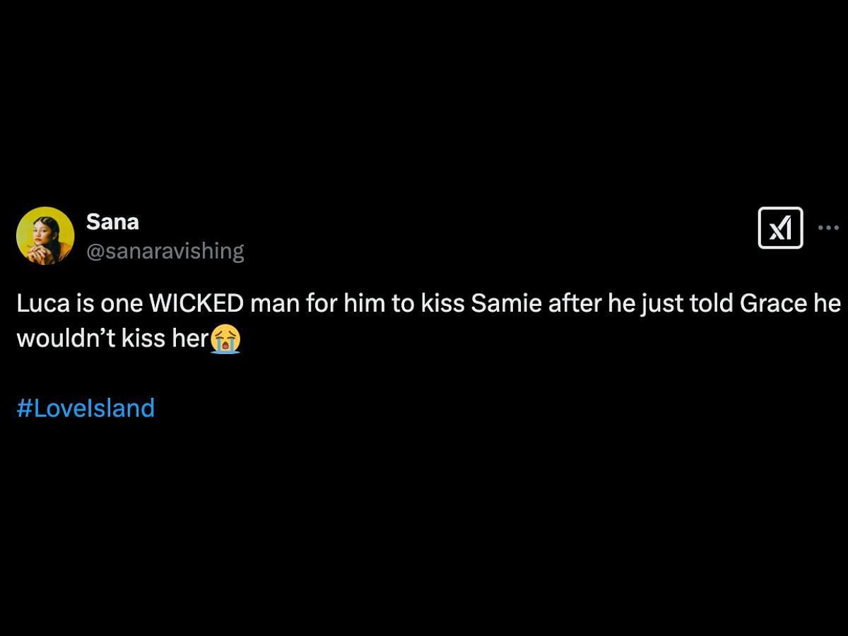 Love Island: All Stars fans react to Luca kissing Samie (Image via Instagram/@sanaravishing)