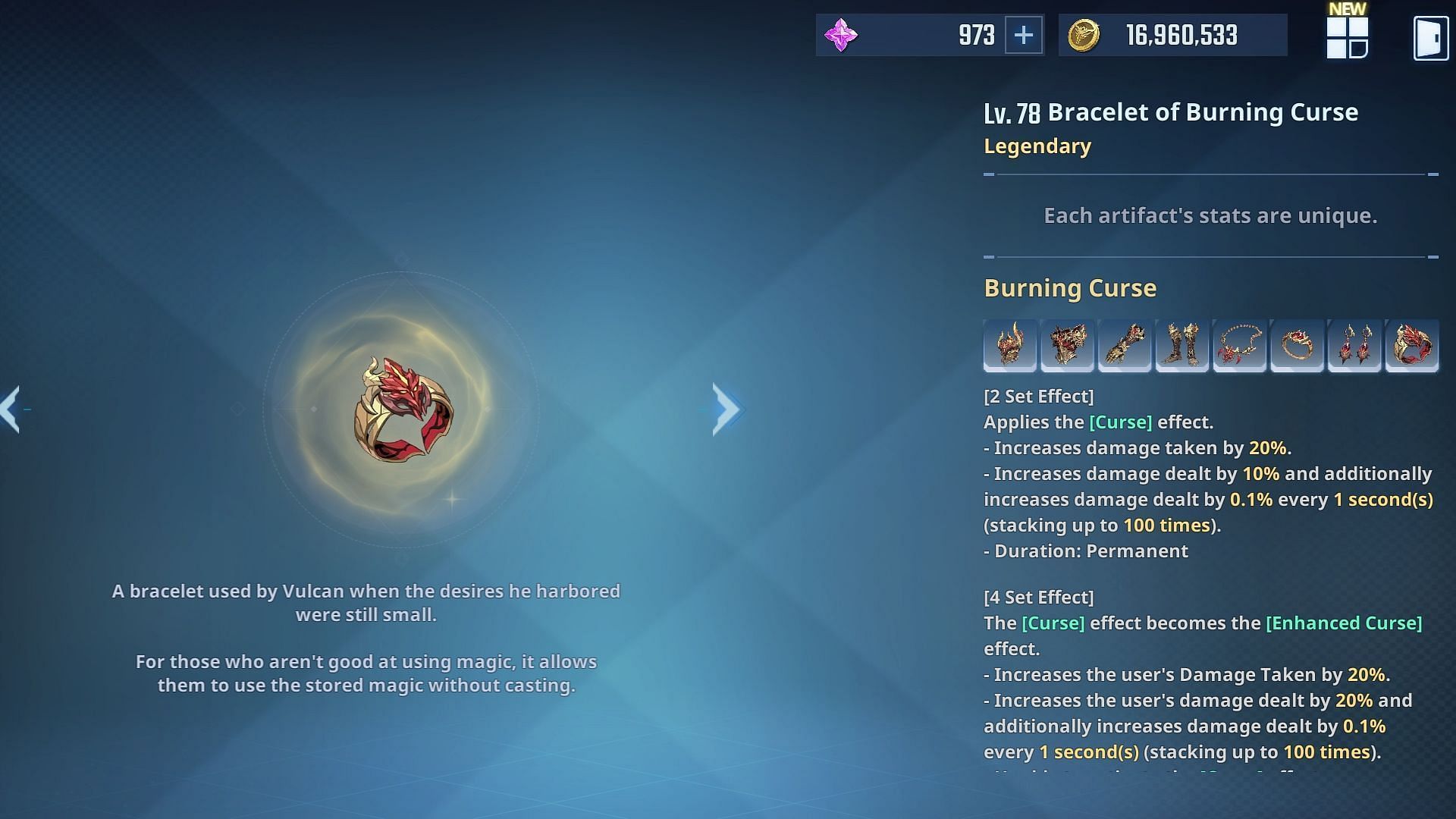 Burning Curse Artifact in Solo Leveling Arise (Image via Netmarble)